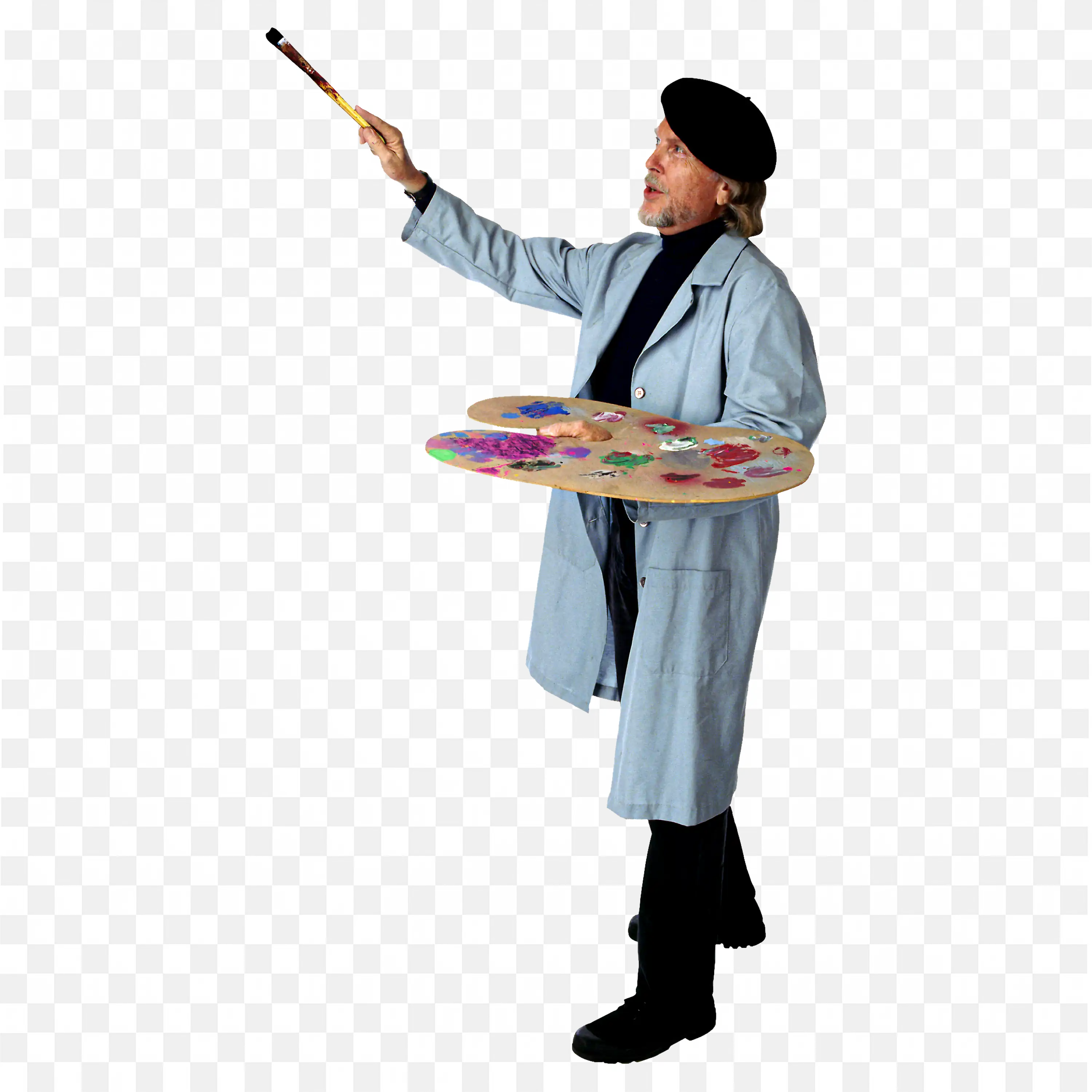 Male Artist Painting with a Brush and Colour Pad Png Free