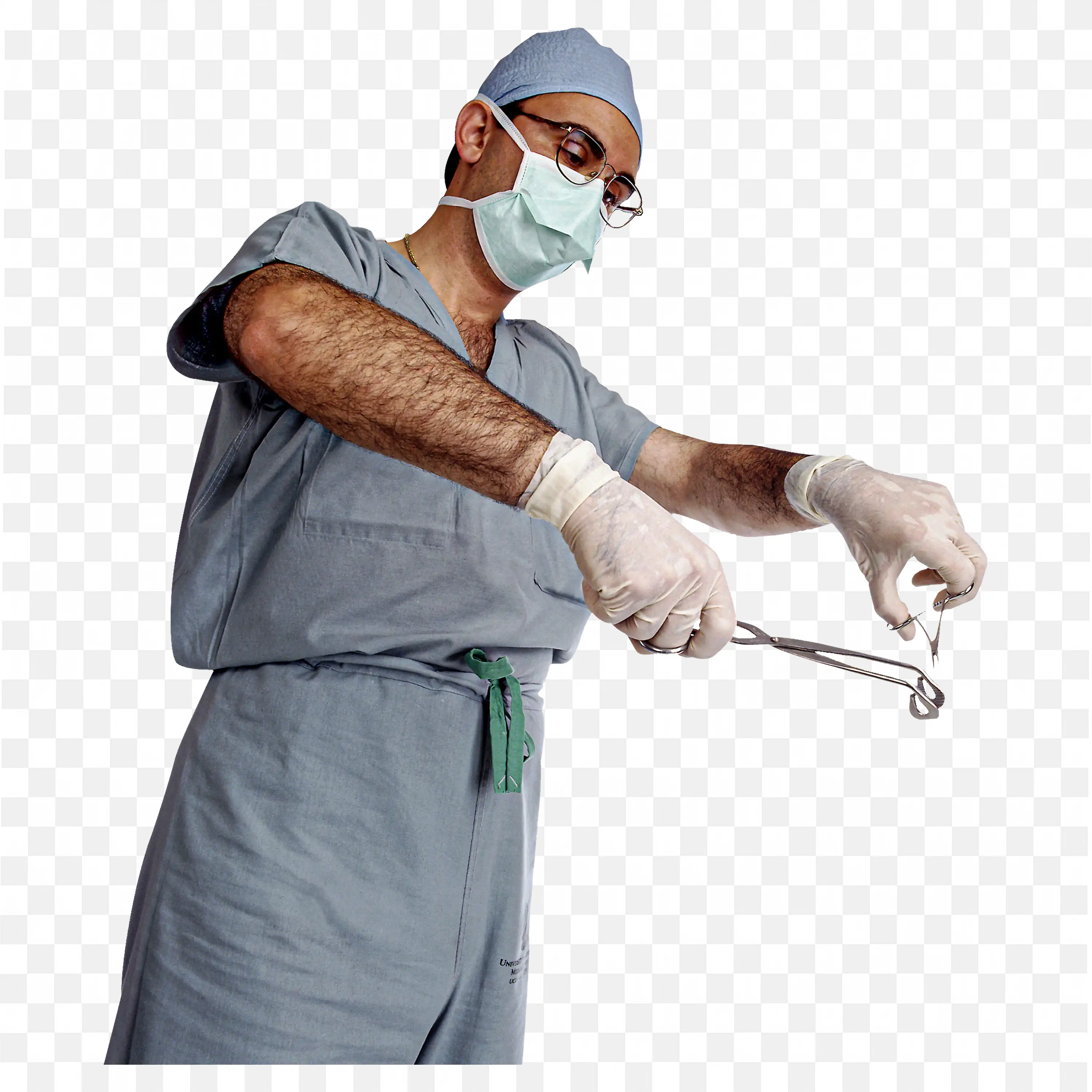Male Surgeon in Operation Uniform Holding Surgical Tools