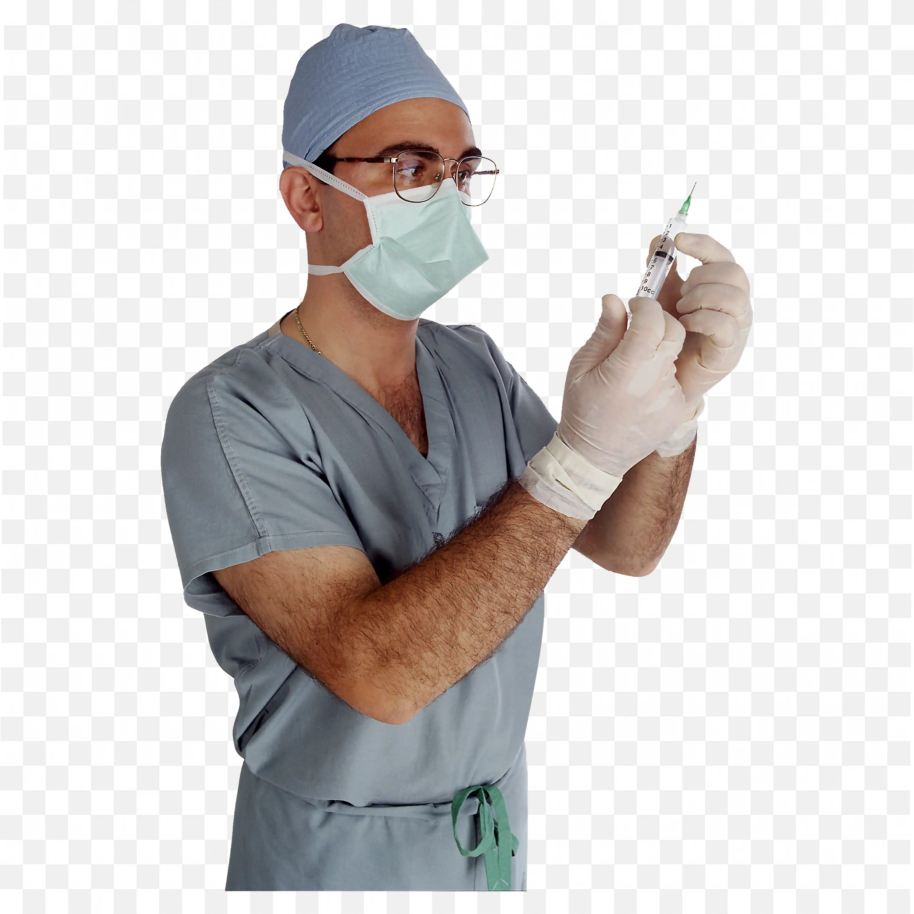 Male Surgeon Preparing Injection with Gloves on Hands Png