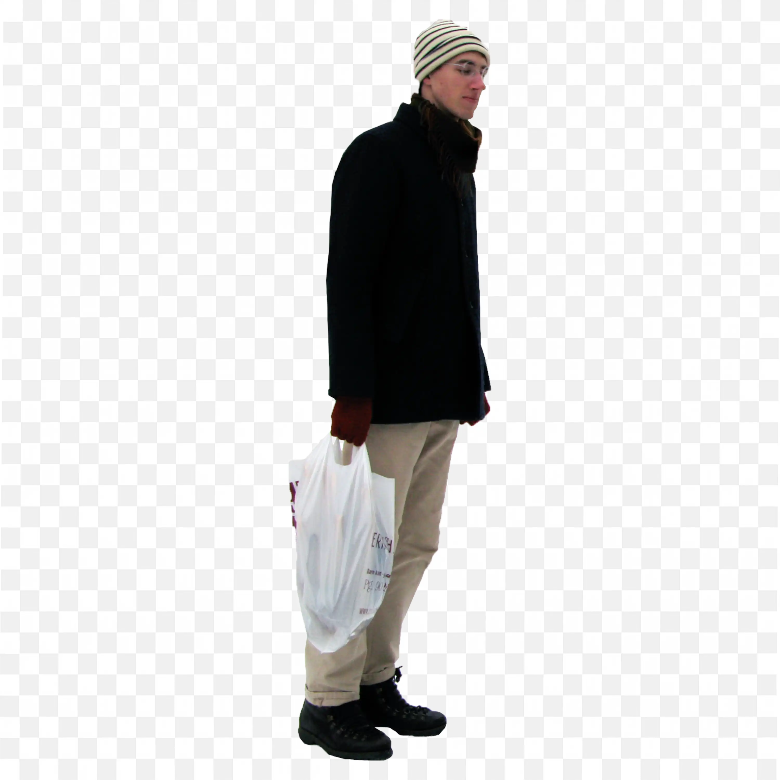 Download the Man in Black Coat Carrying Shopping Bag Png