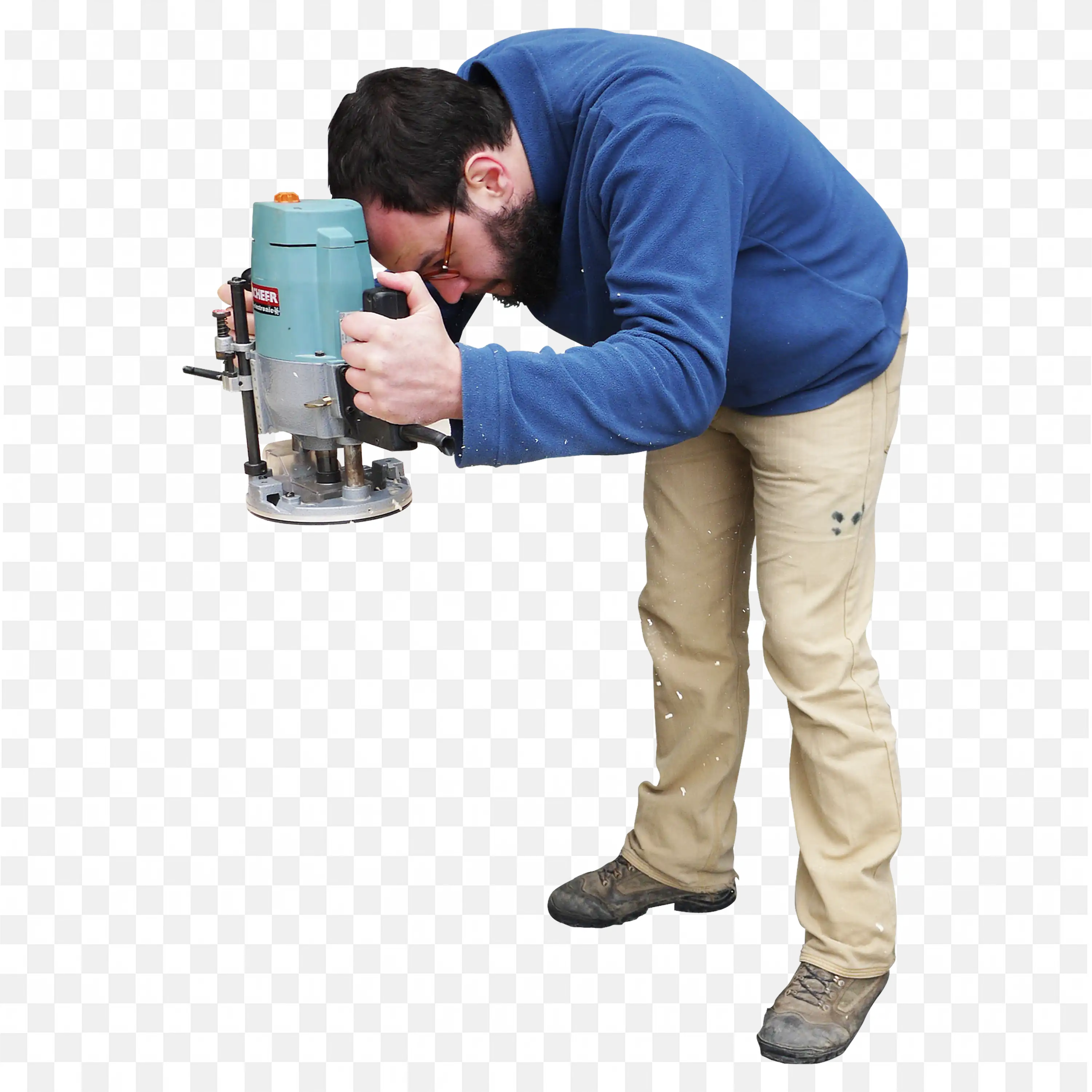 Man in Blue Sweater Using Machine Tool Free Png Download