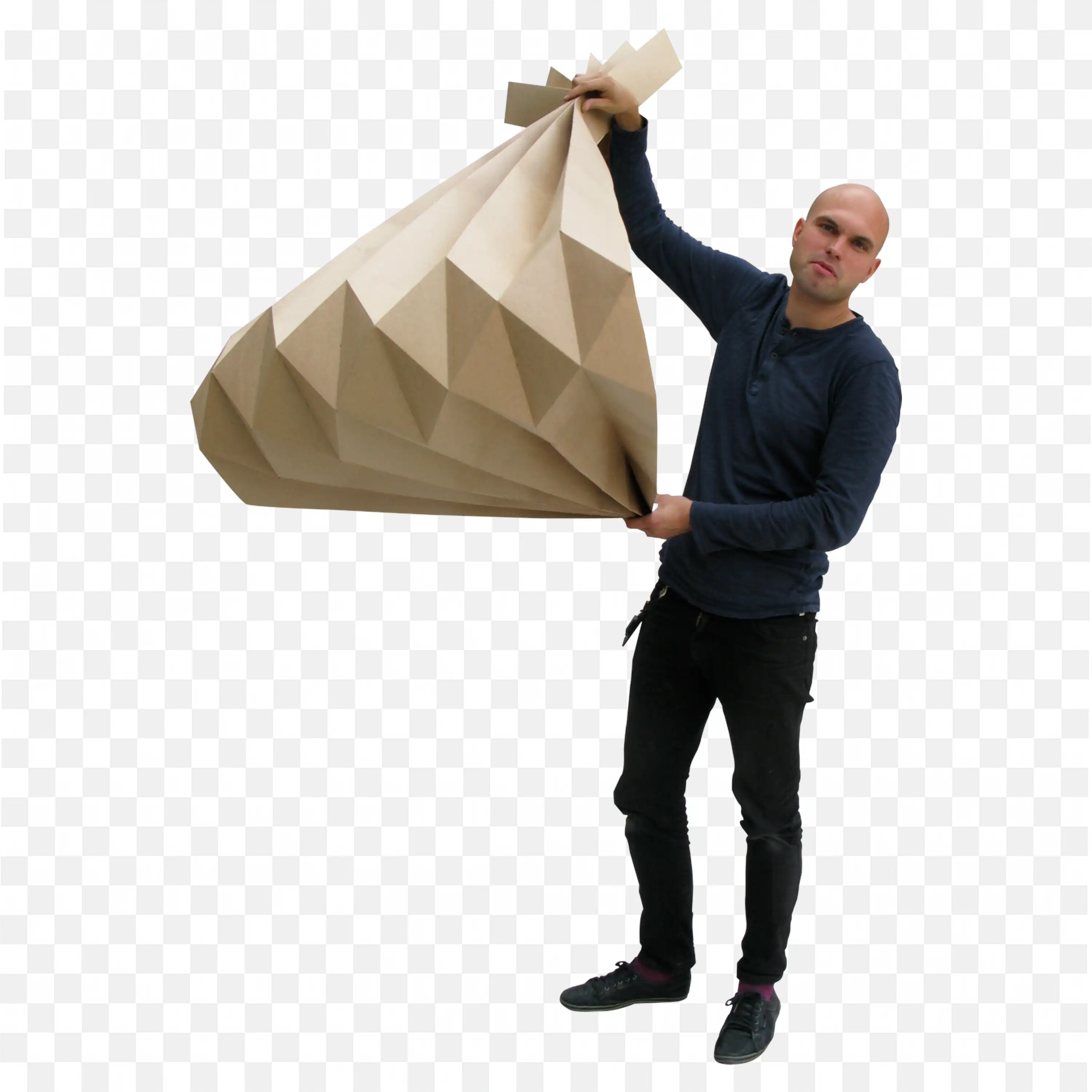 Man Carrying Large Creative Cardboard Object Free Png Image