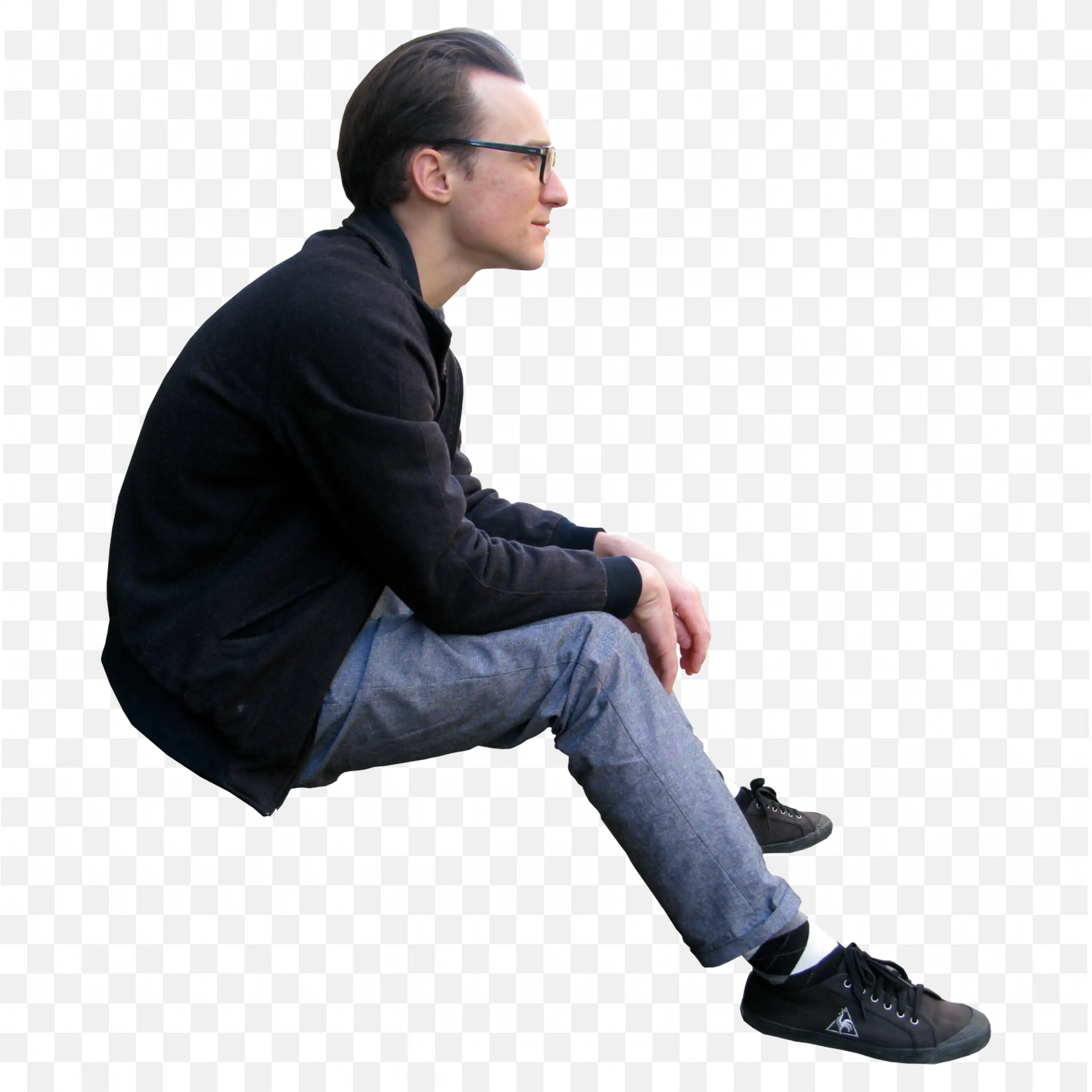 Man with Glasses Is Sitting and Looking Away Png for Free