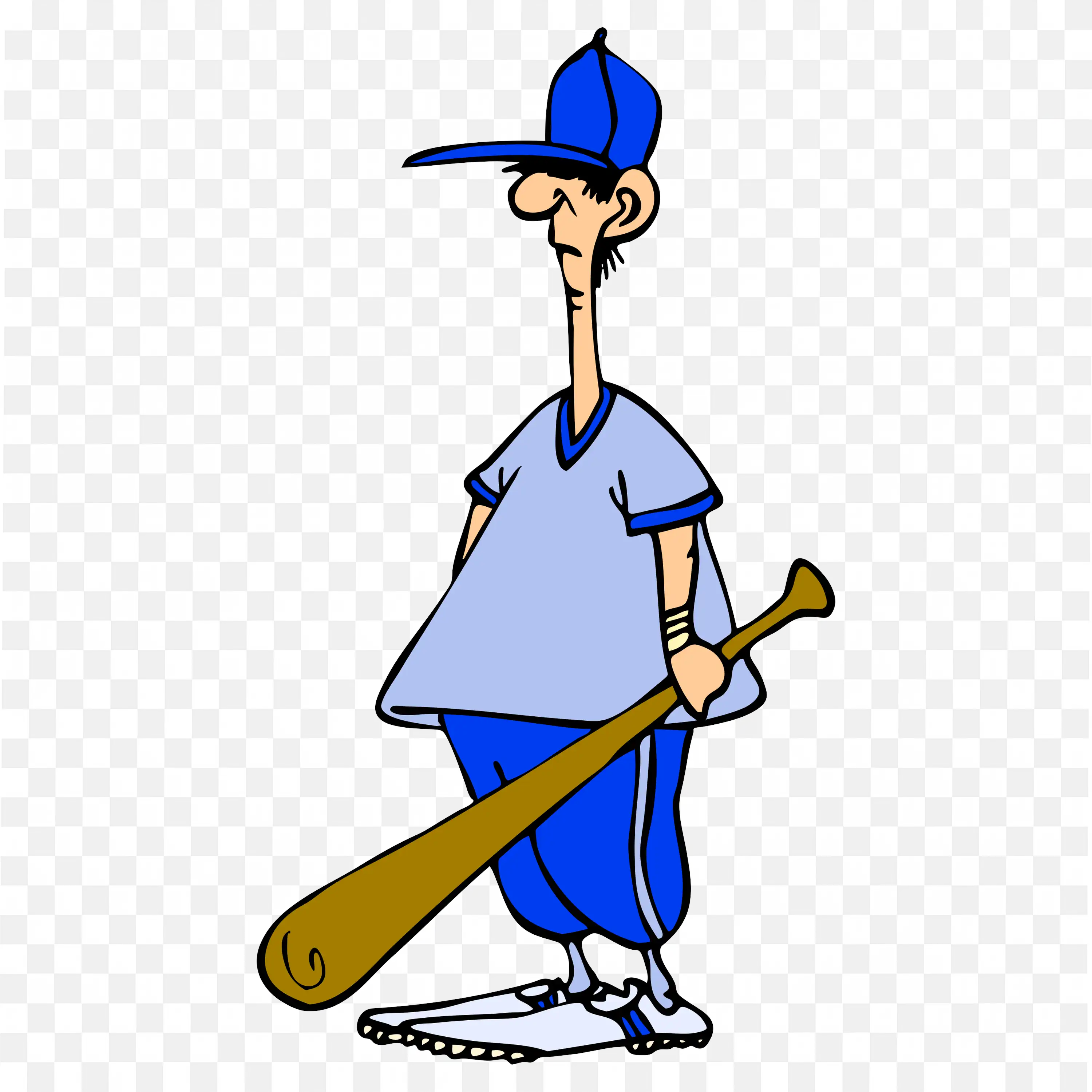 Man Holding Baseball Bat with a Focused Look Cartoon Png