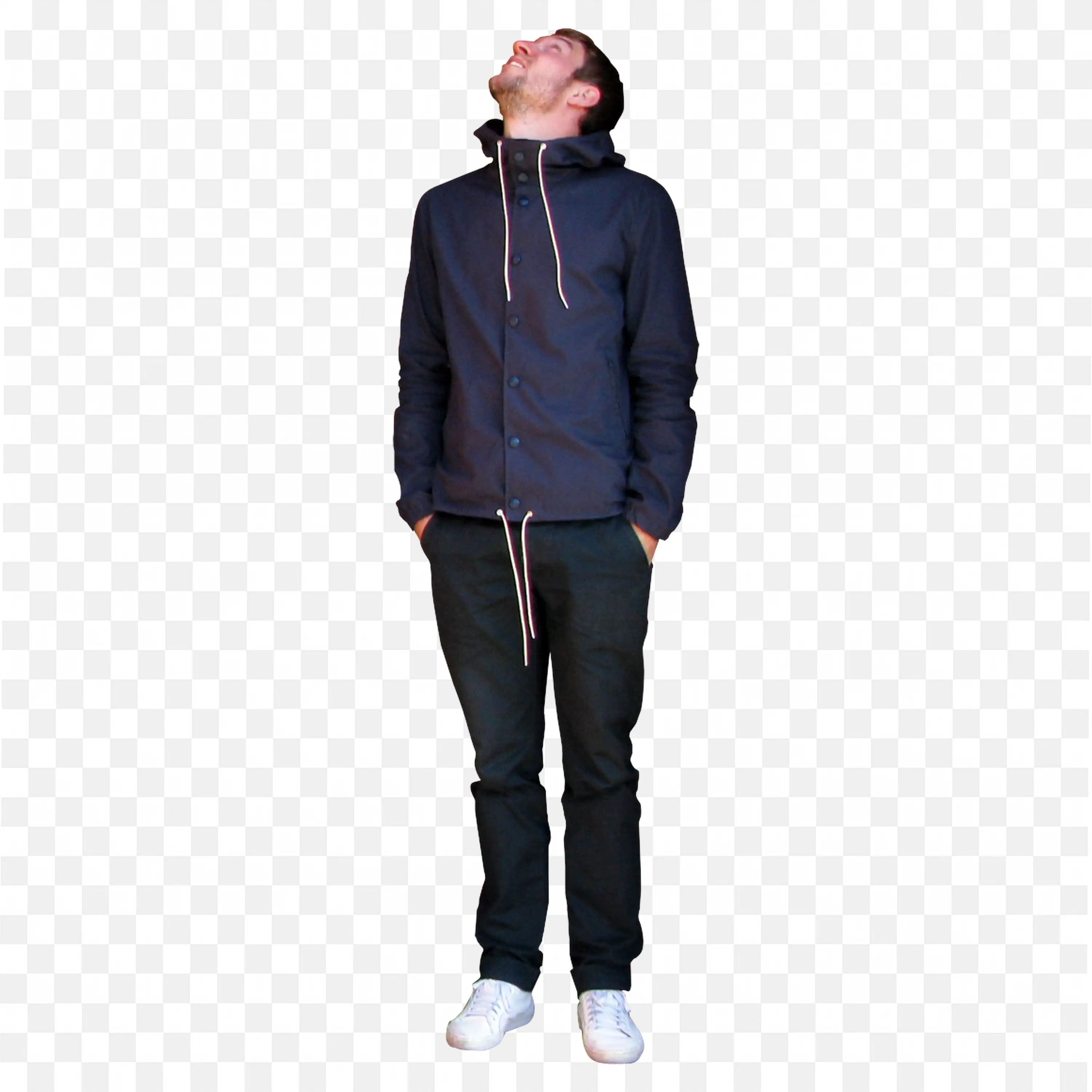 Man in Hoodie Standing and Looking Upward Png Download