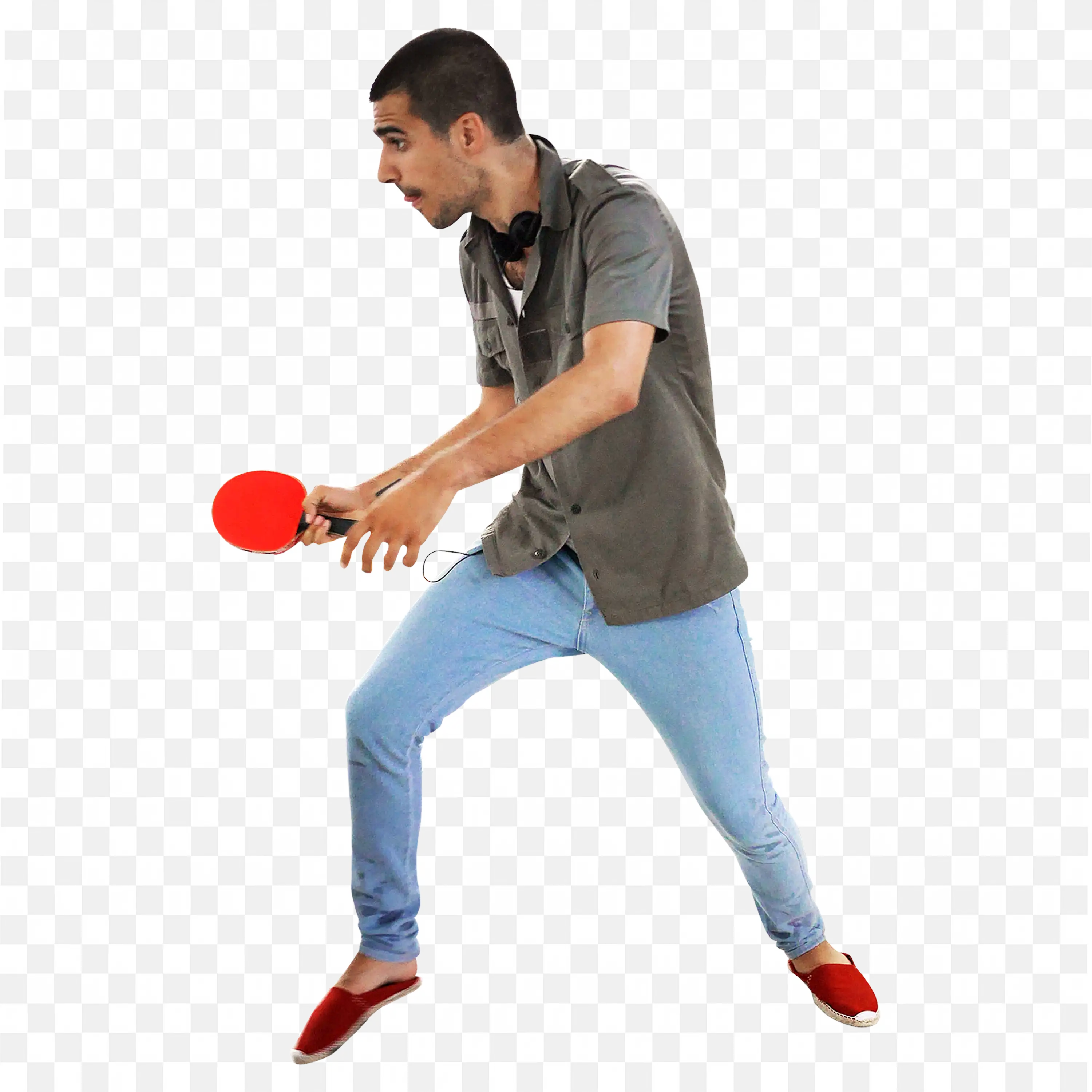 Man Playing Table Tennis in Casual Outfit Free Png Image