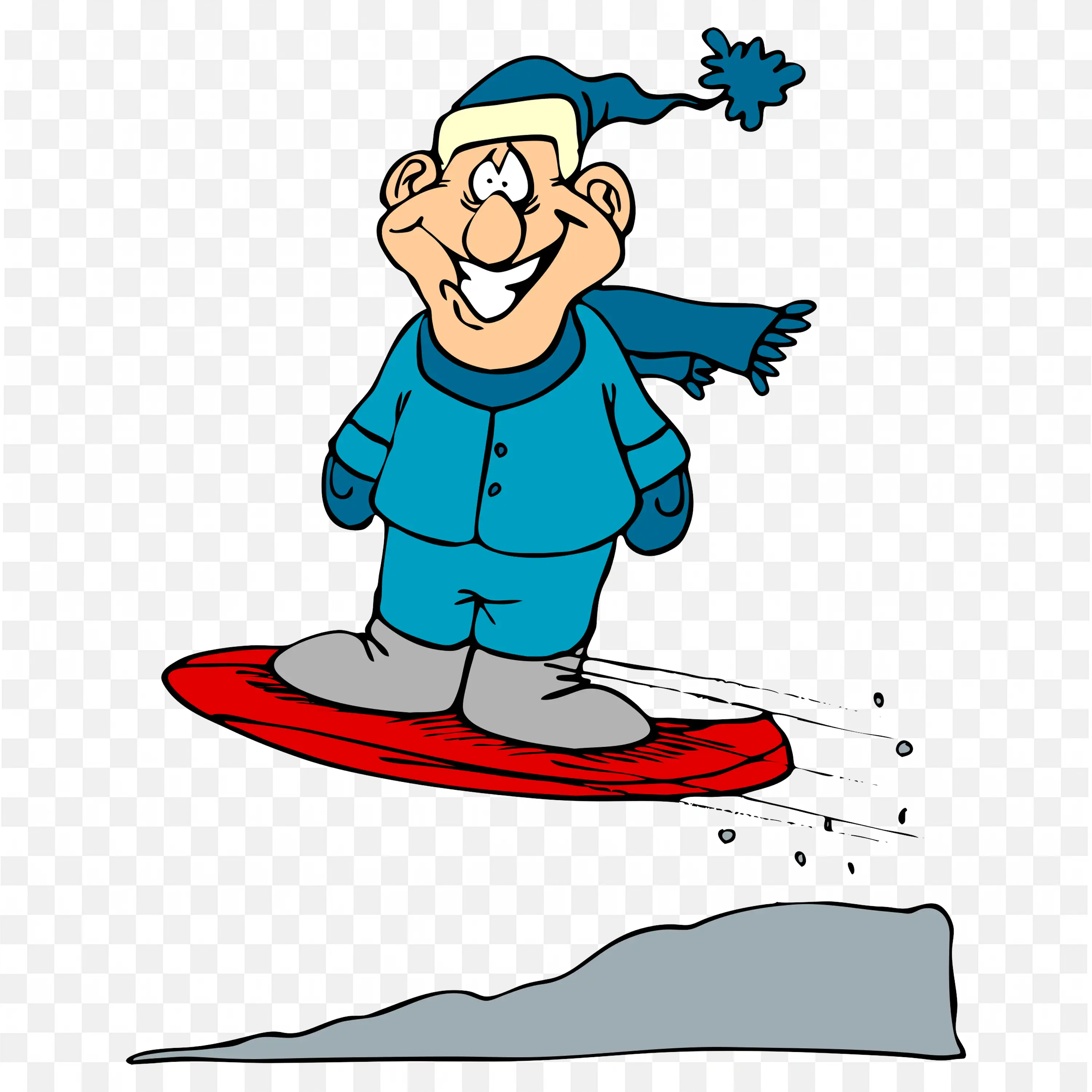 Man Snowboarding Downhill with Blue Winter Outfit Png Free