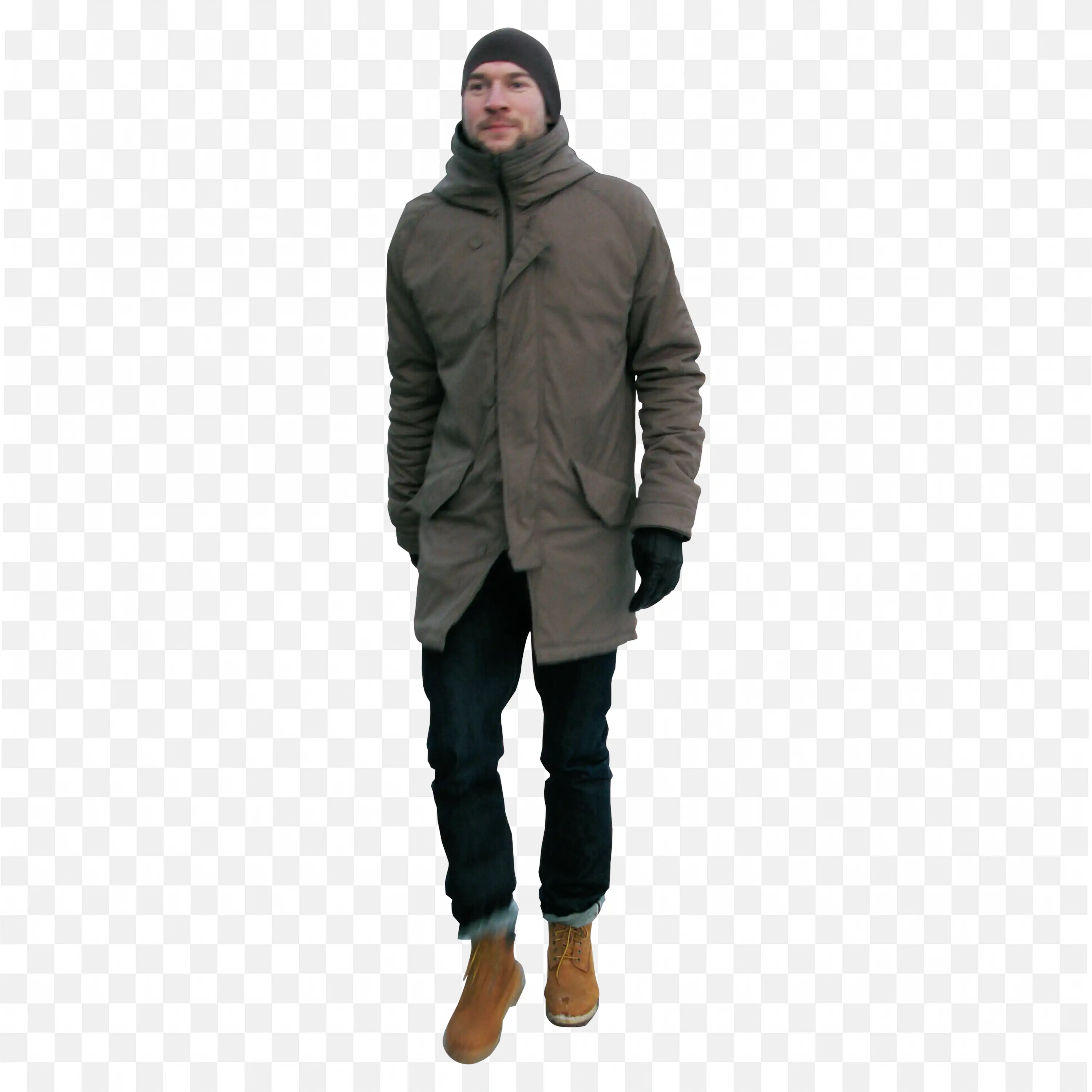 Man Standing in Brown Coat and Gloves with Hands in Pockets