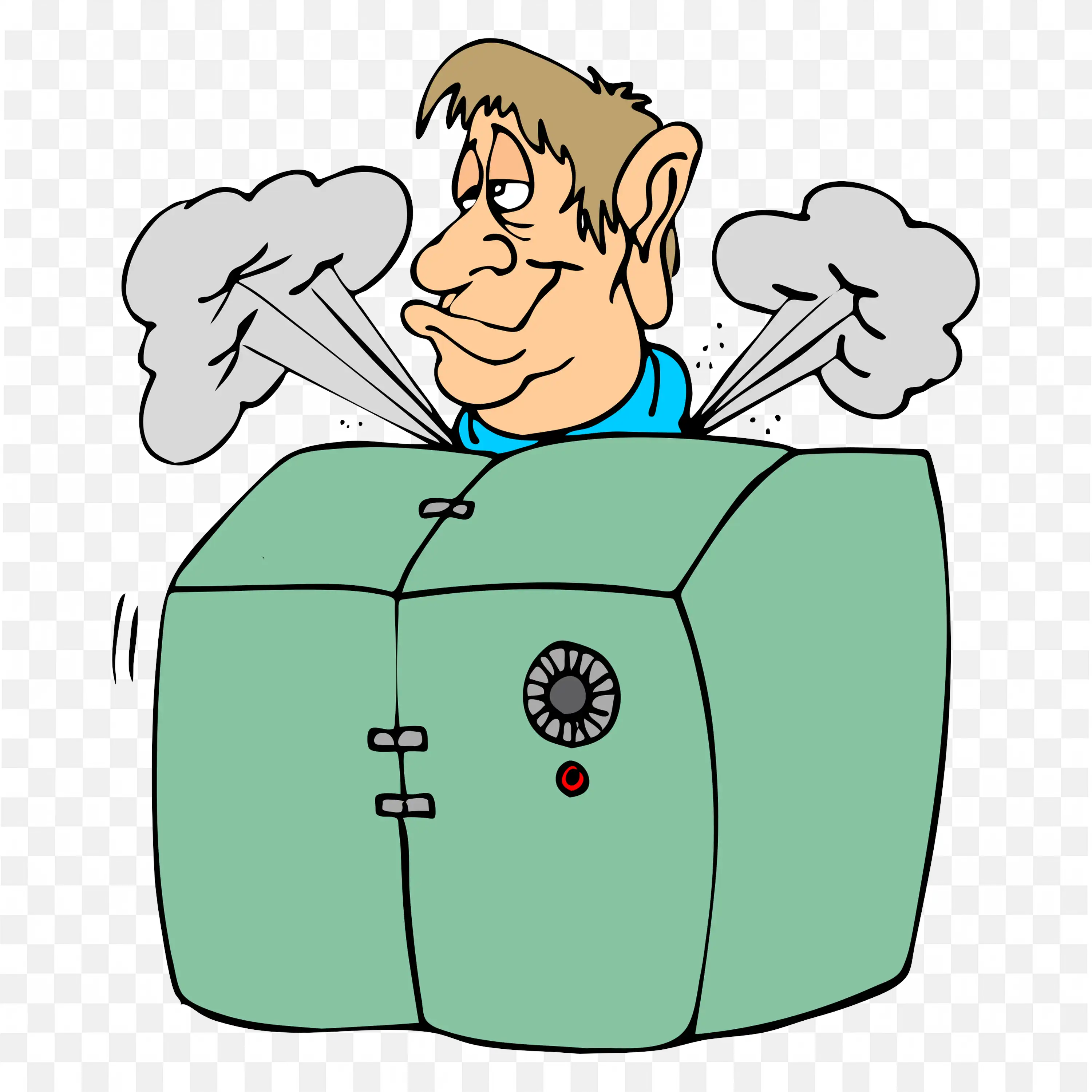 Man Steaming with Anger Next to Boiler Cartoon Png Image