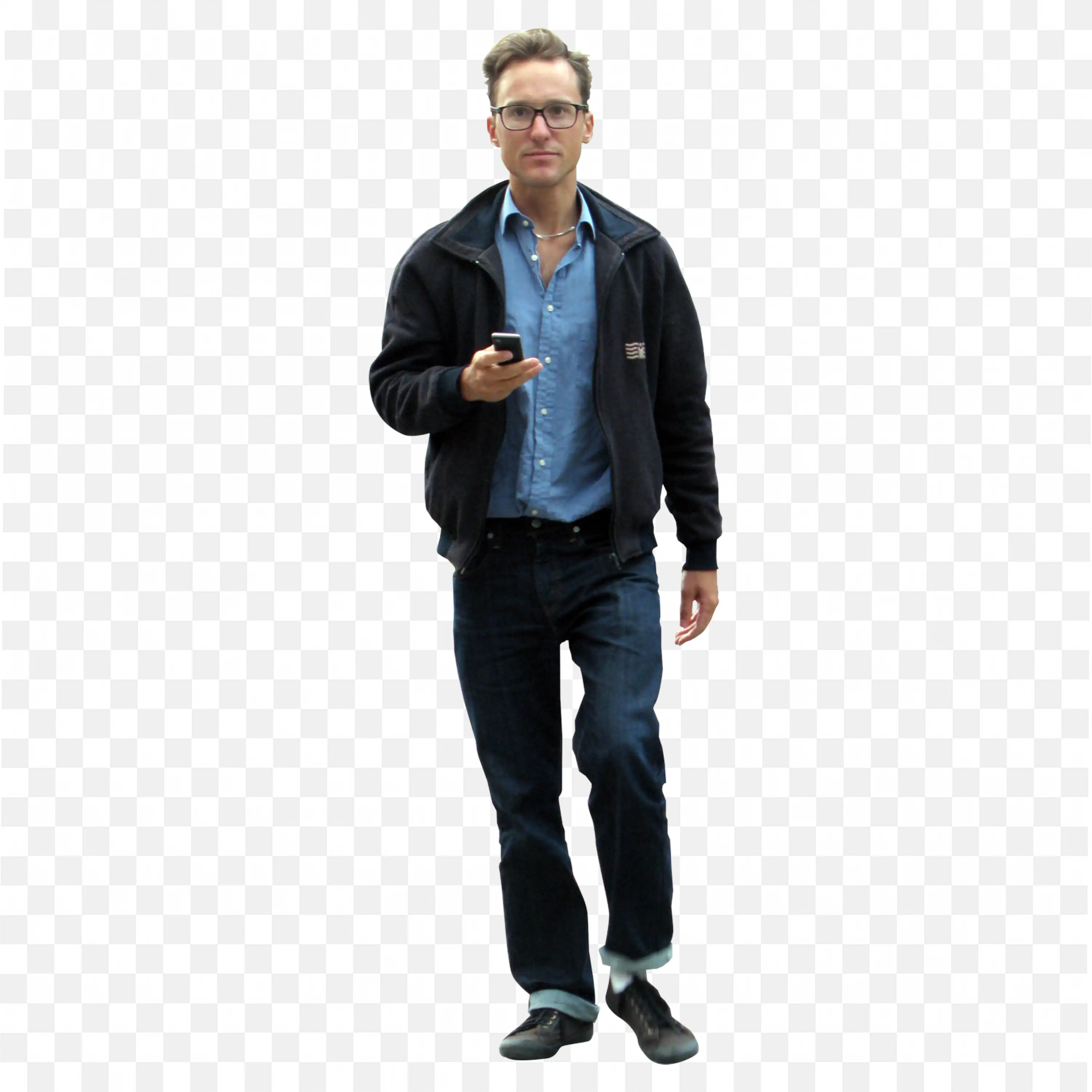 Man Wearing Black Jacket and Jeans Walking Forward Free Png