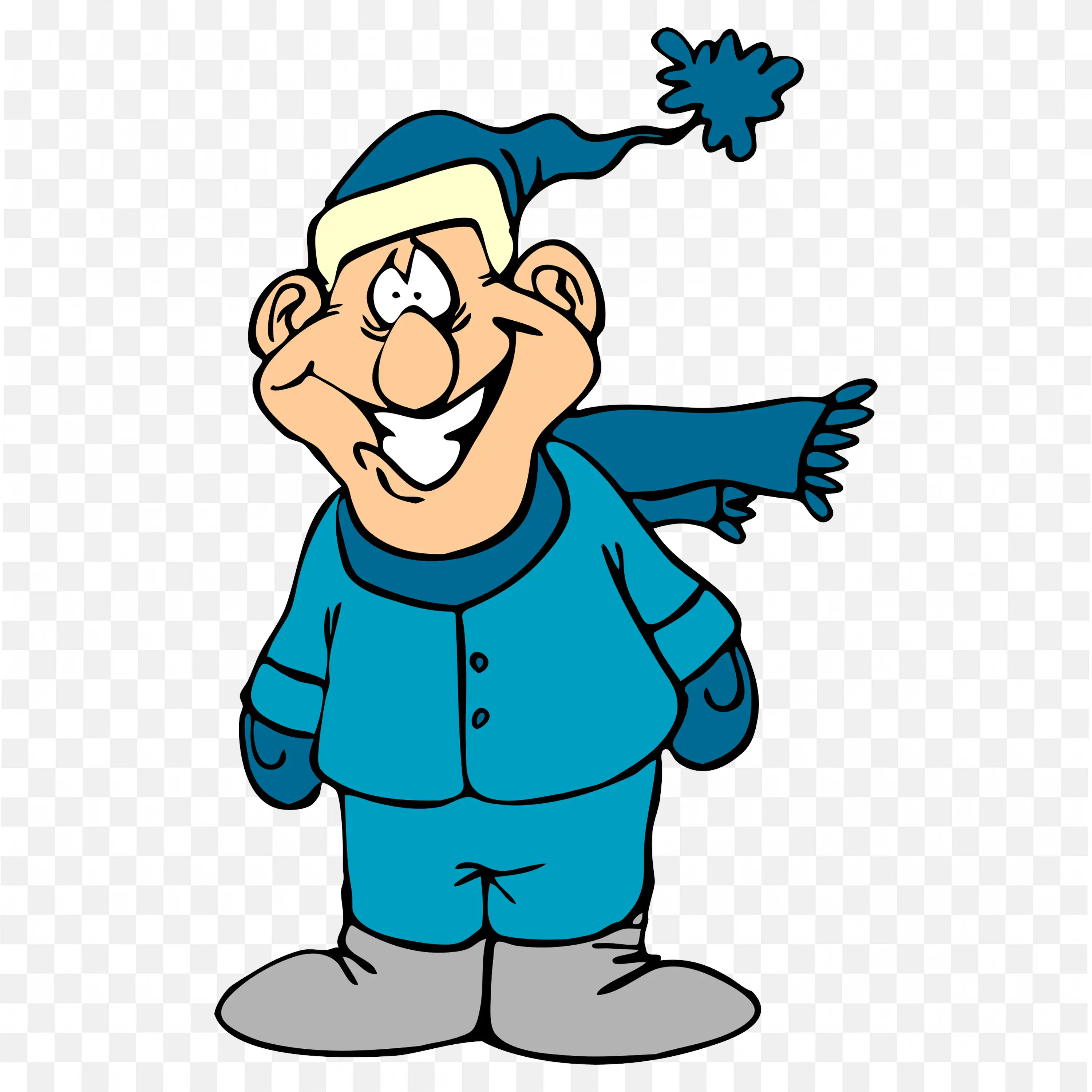 Man Wearing Blue Winter Clothes Smiling with Happy Png Free