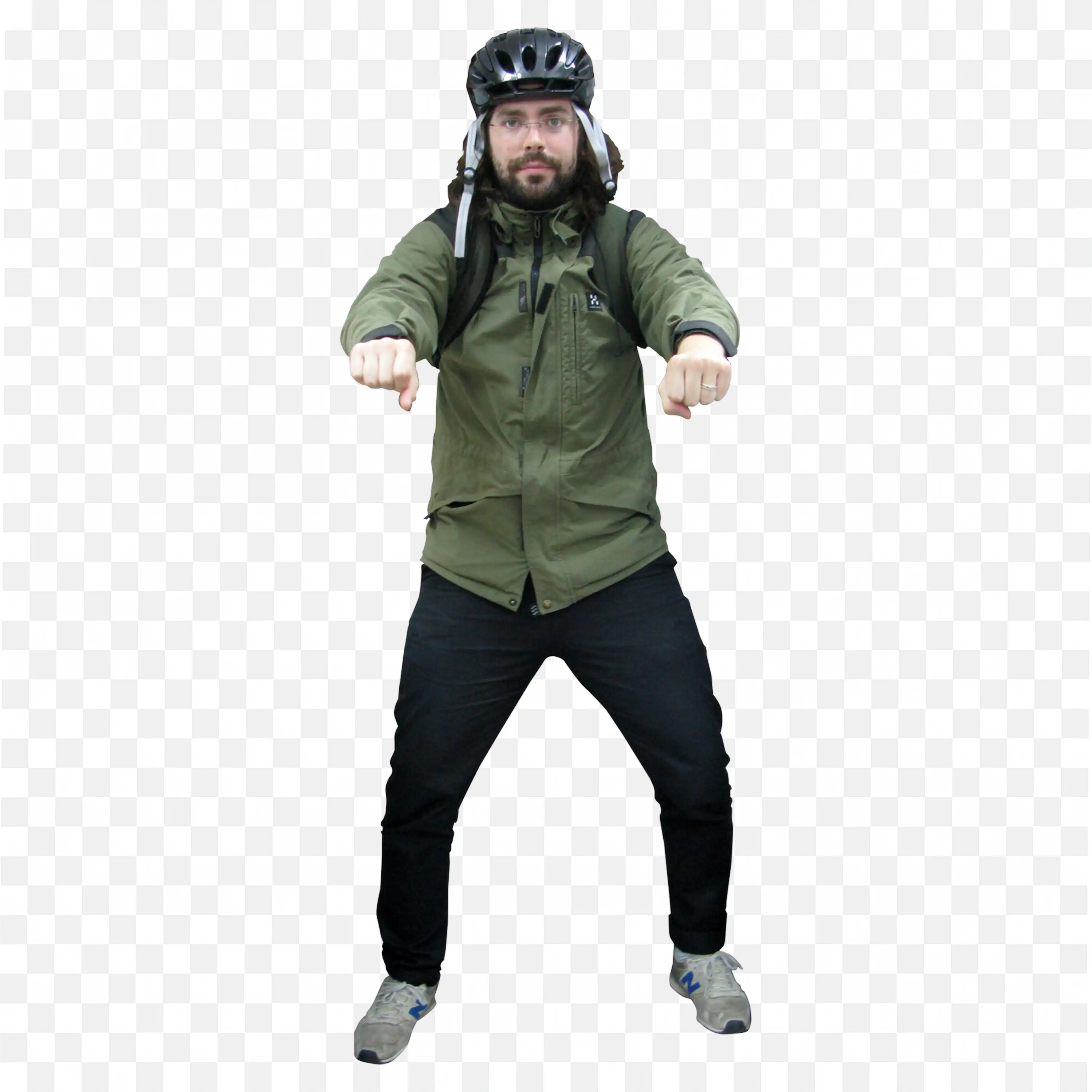 Man Wearing Helmet and Green Jacket in Cycling Pose Png