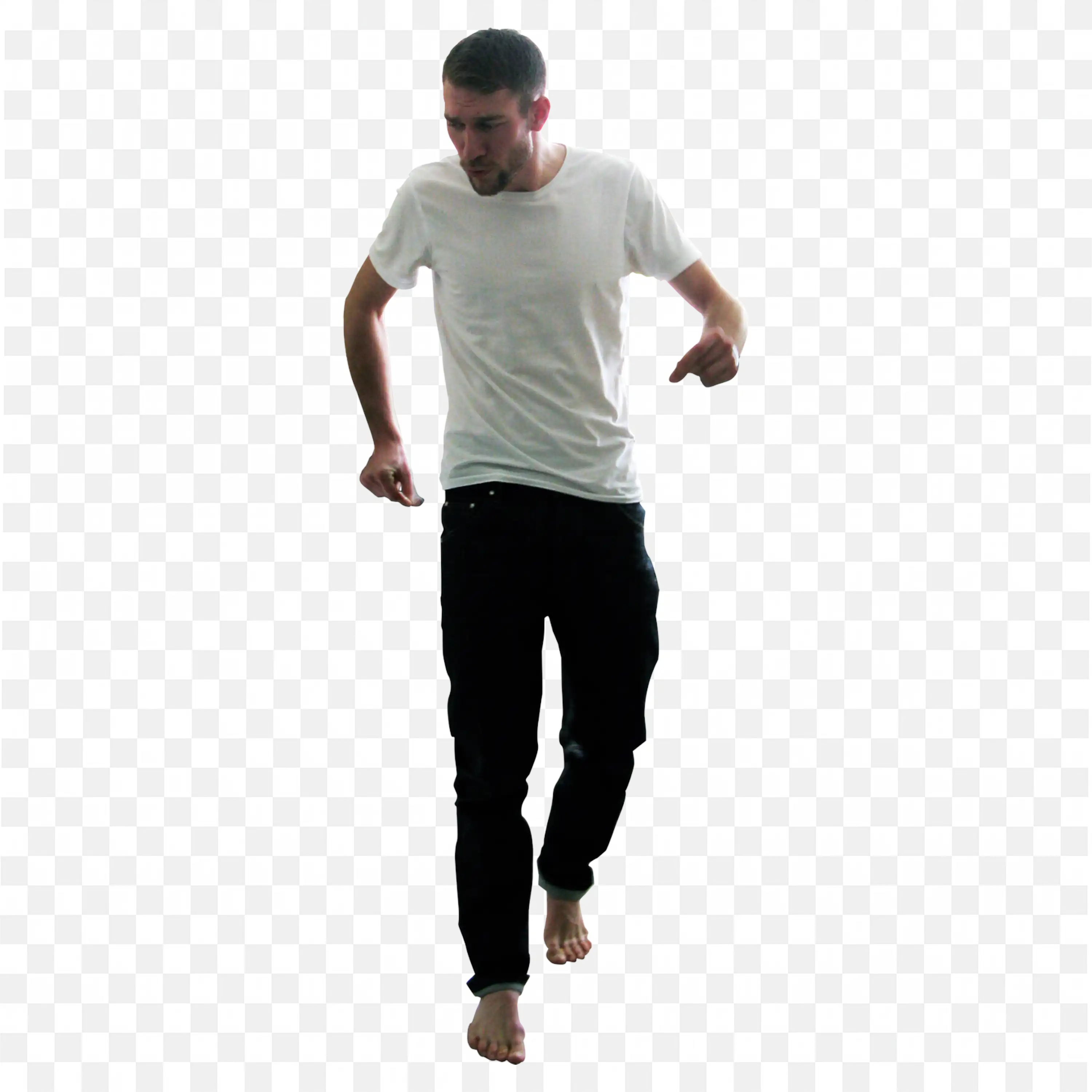 Download a Man in White Shirt Walking and Looking Down Png