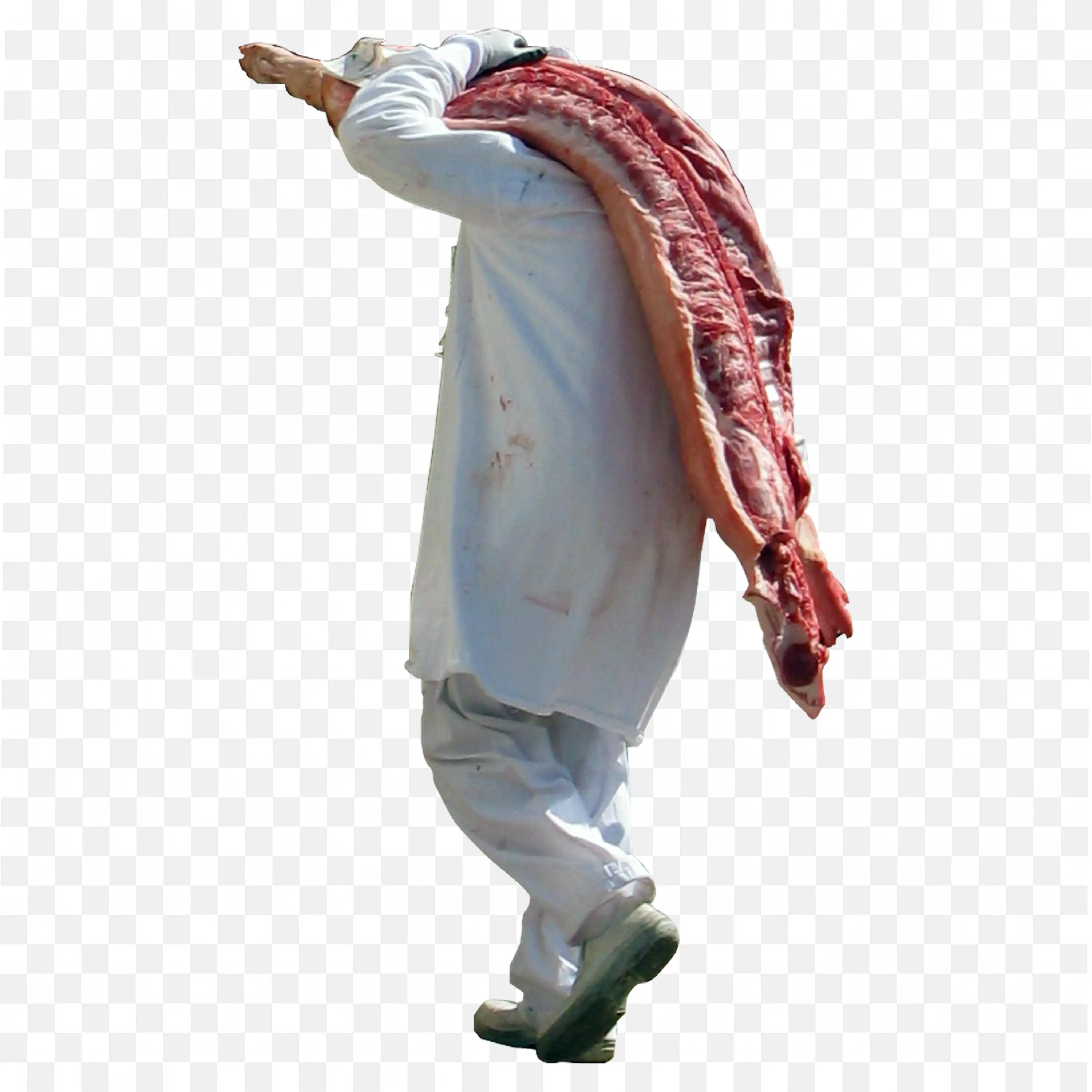 Meat Cutter Carrying Large Cut of Raw Meat Outside Png
