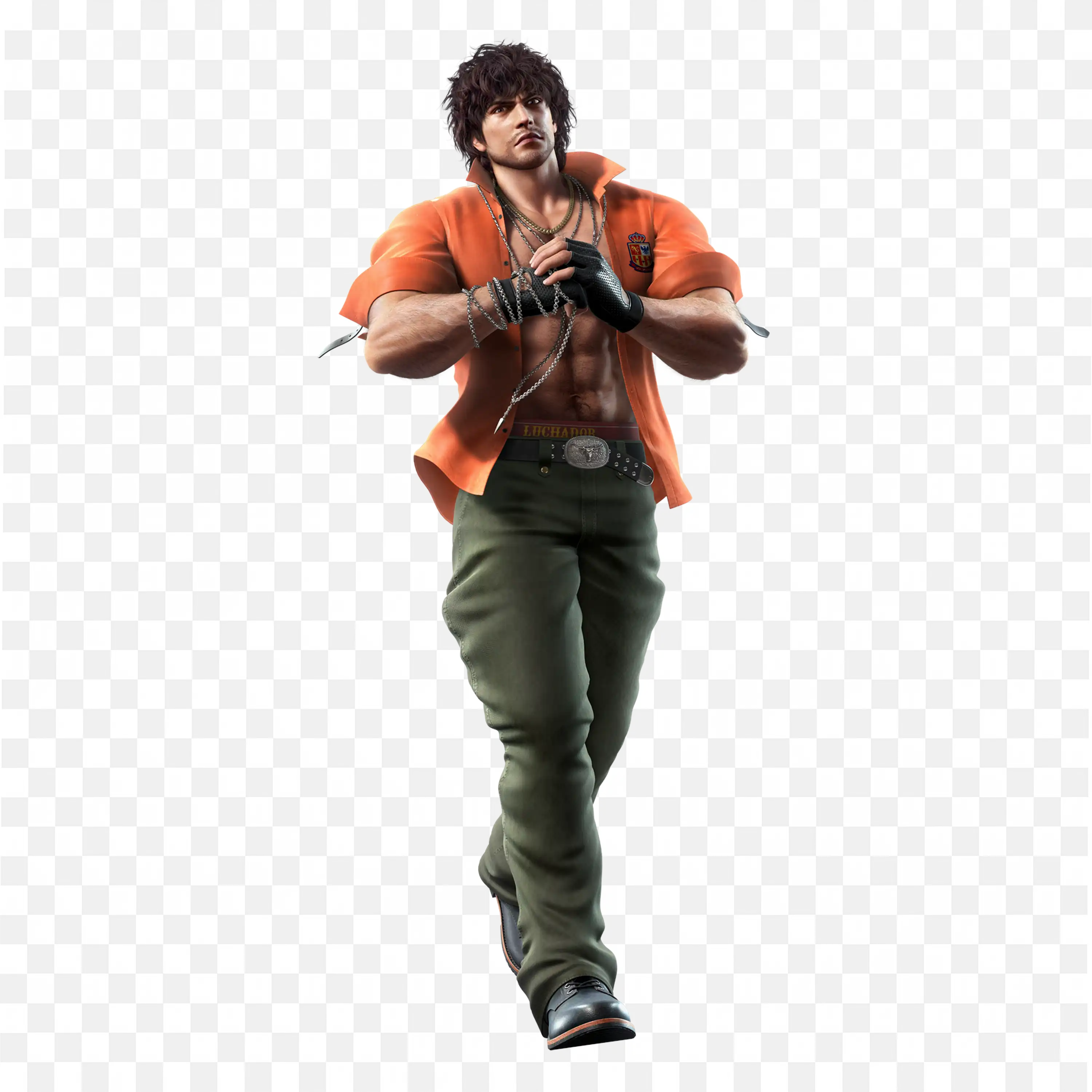 Miguel Caballero Rojo in Orange Shirt and Green Pants Png