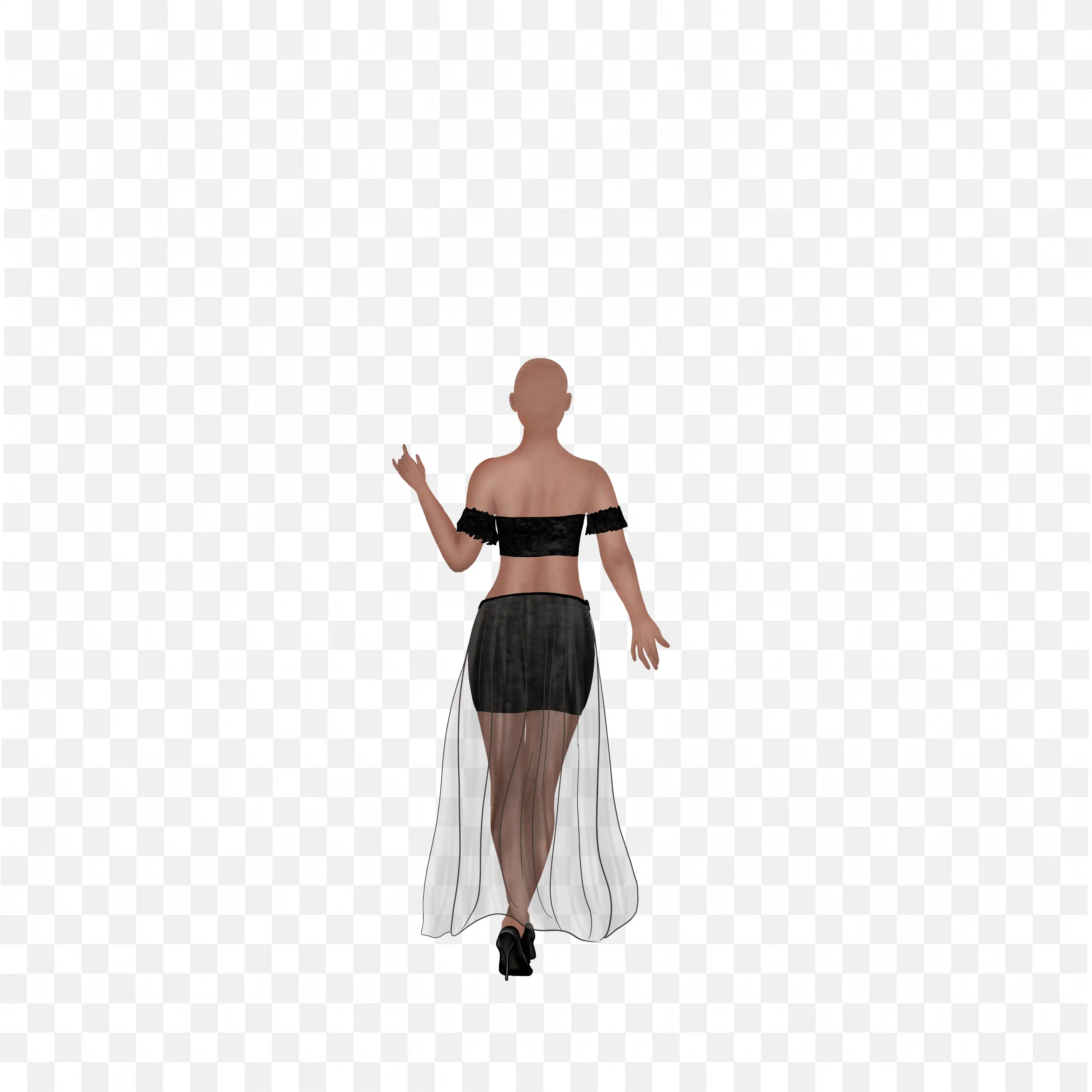 Model Woman in a Black Sheer High Low Dress Png Free