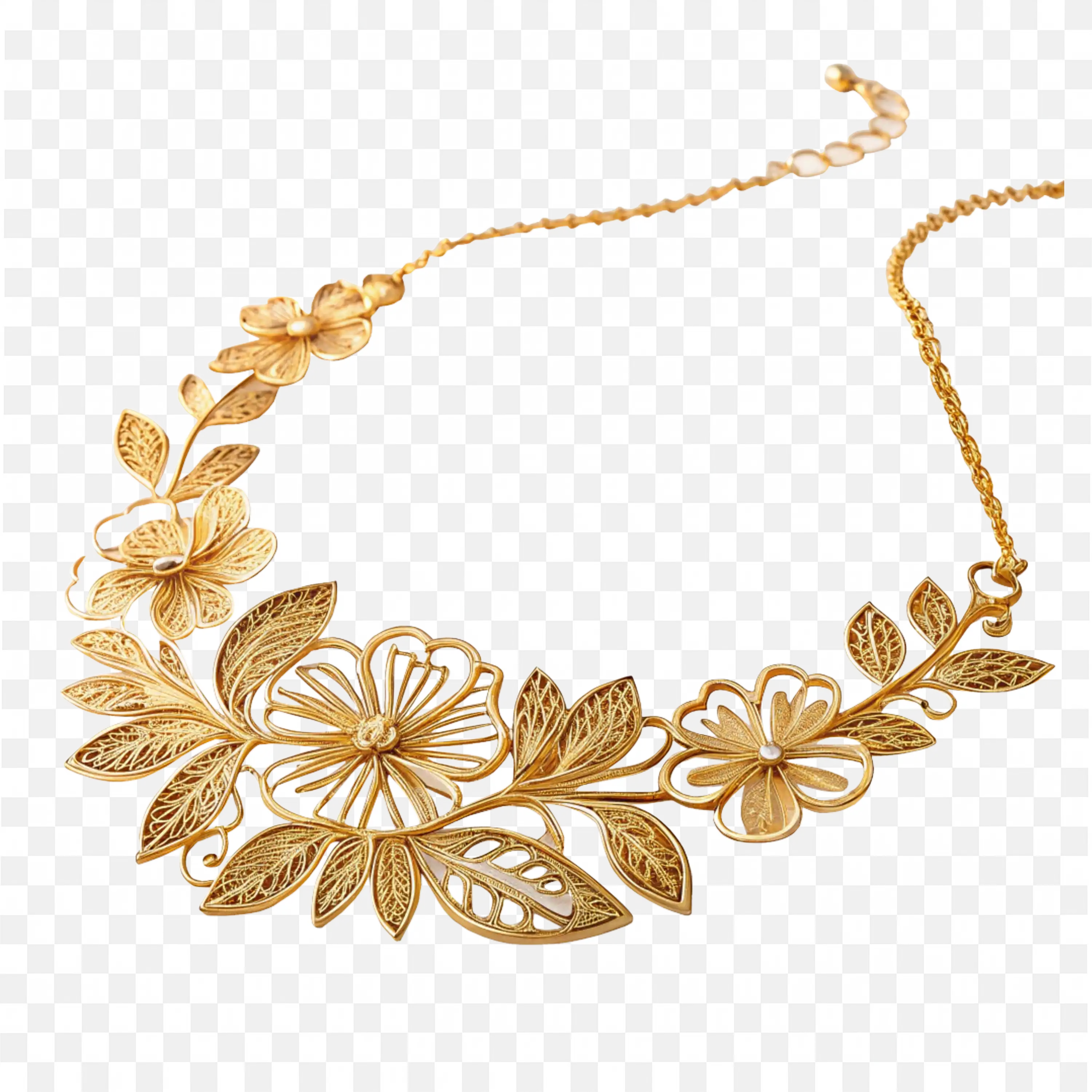 Modern Floral Gold Necklace with Fine Details for Festivals