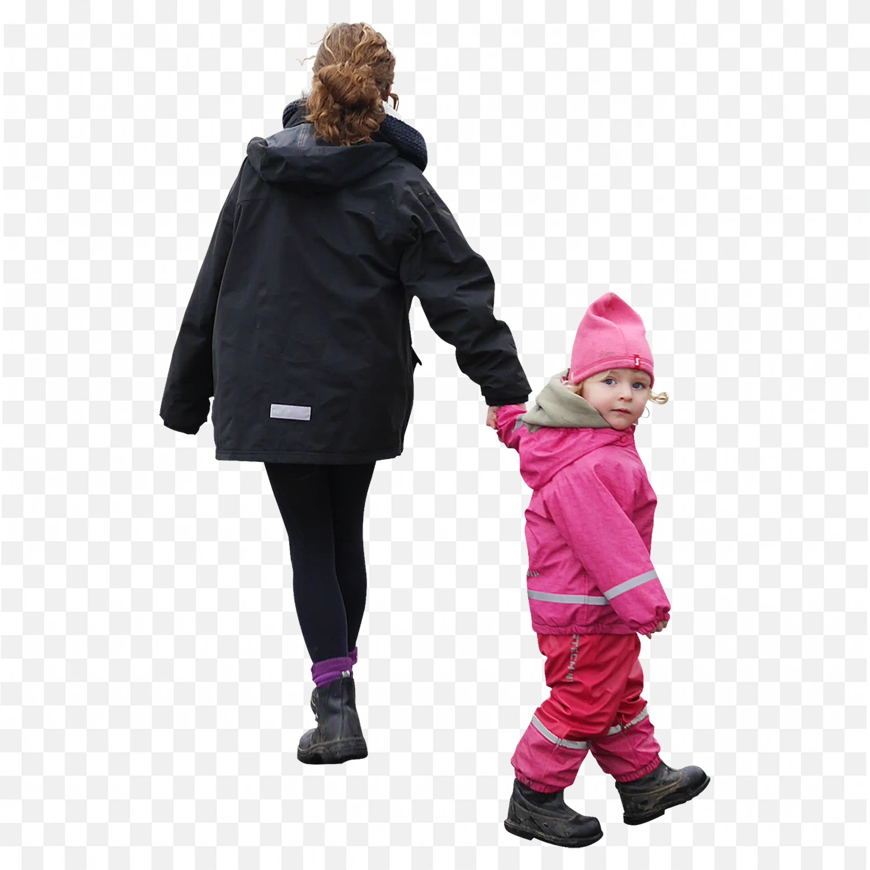 Mom and Daughter Walking Together in Winter Free Png Download