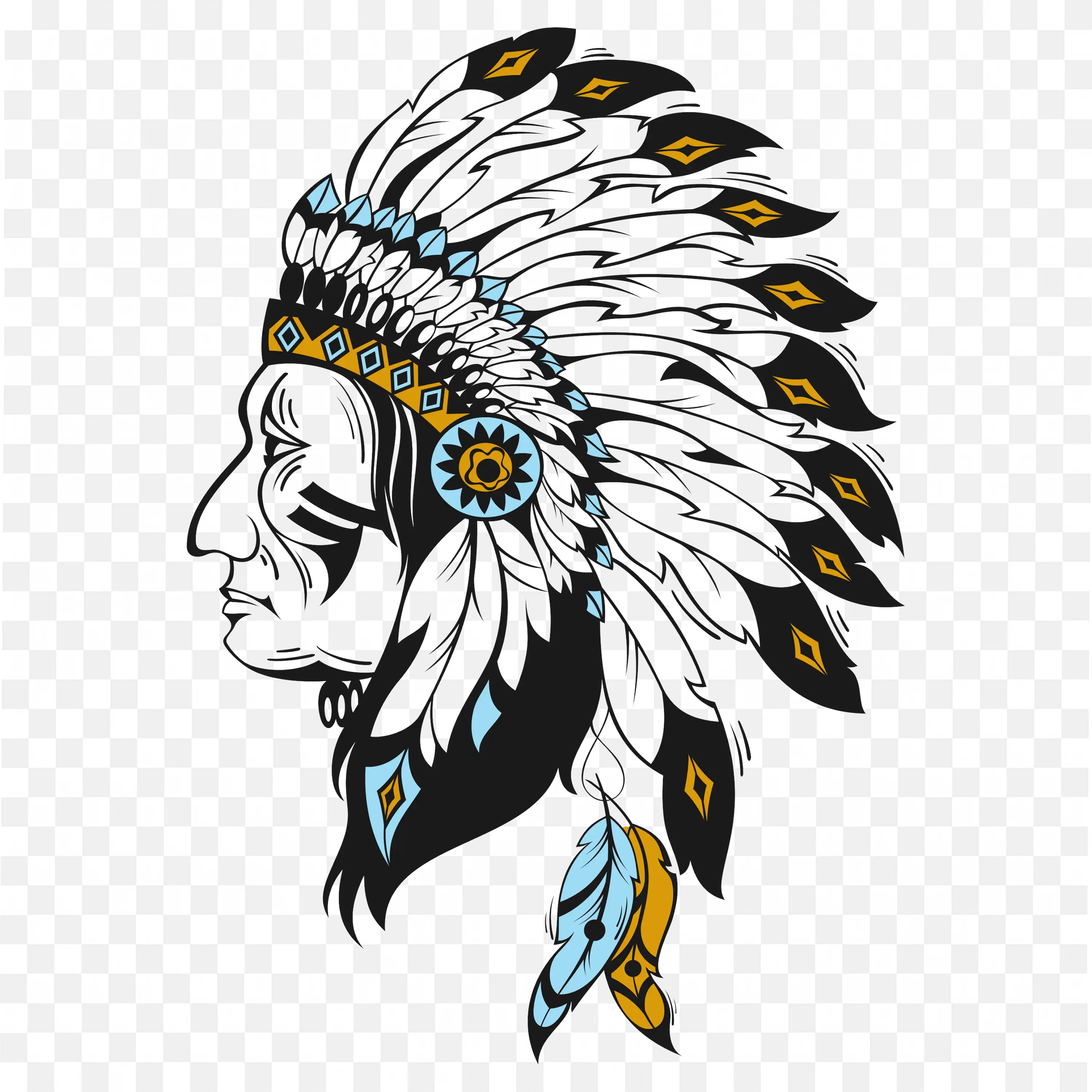 Native American Chief Visual with Detailing in Feathers