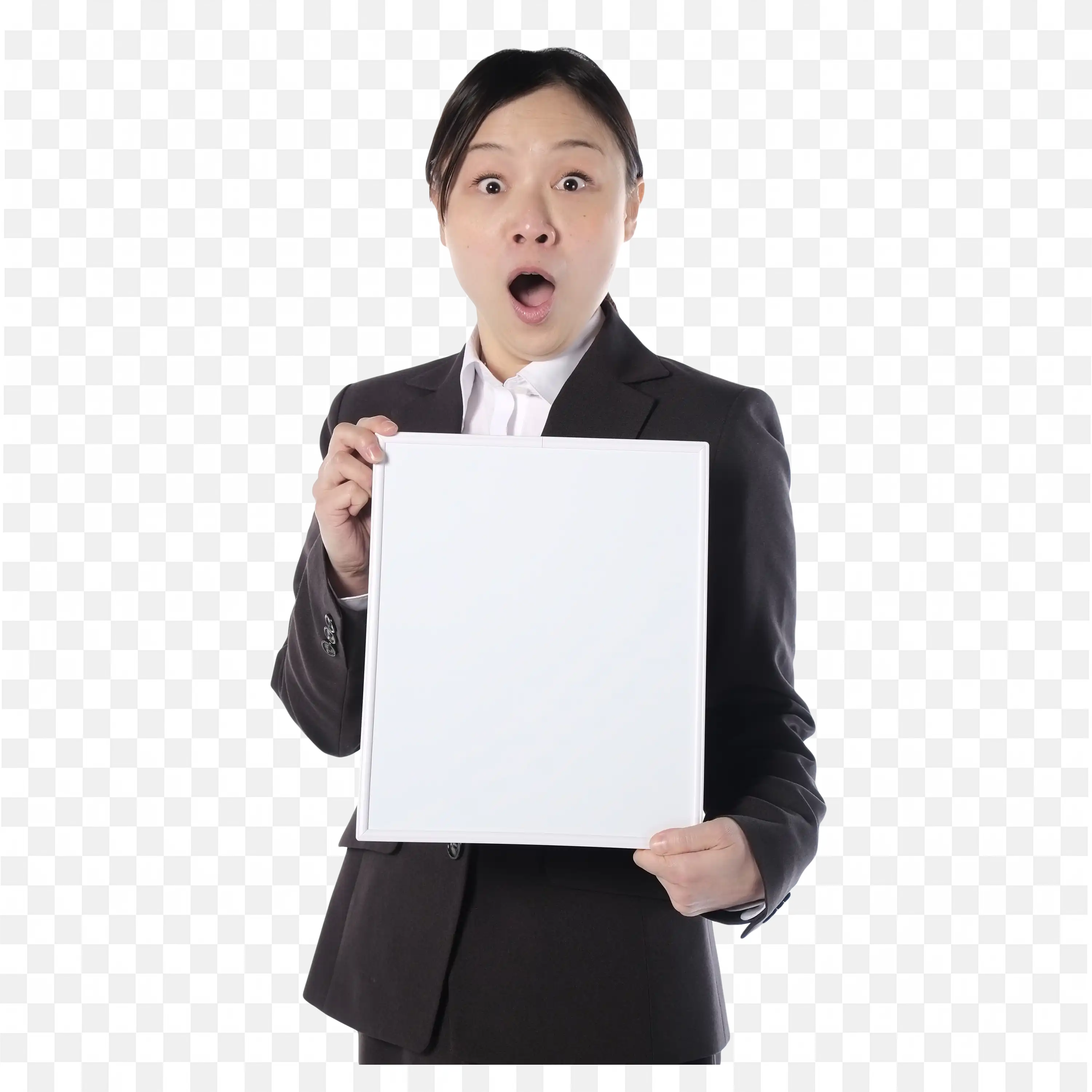 Office Woman Shocked While Holding a Blank Board Free Png
