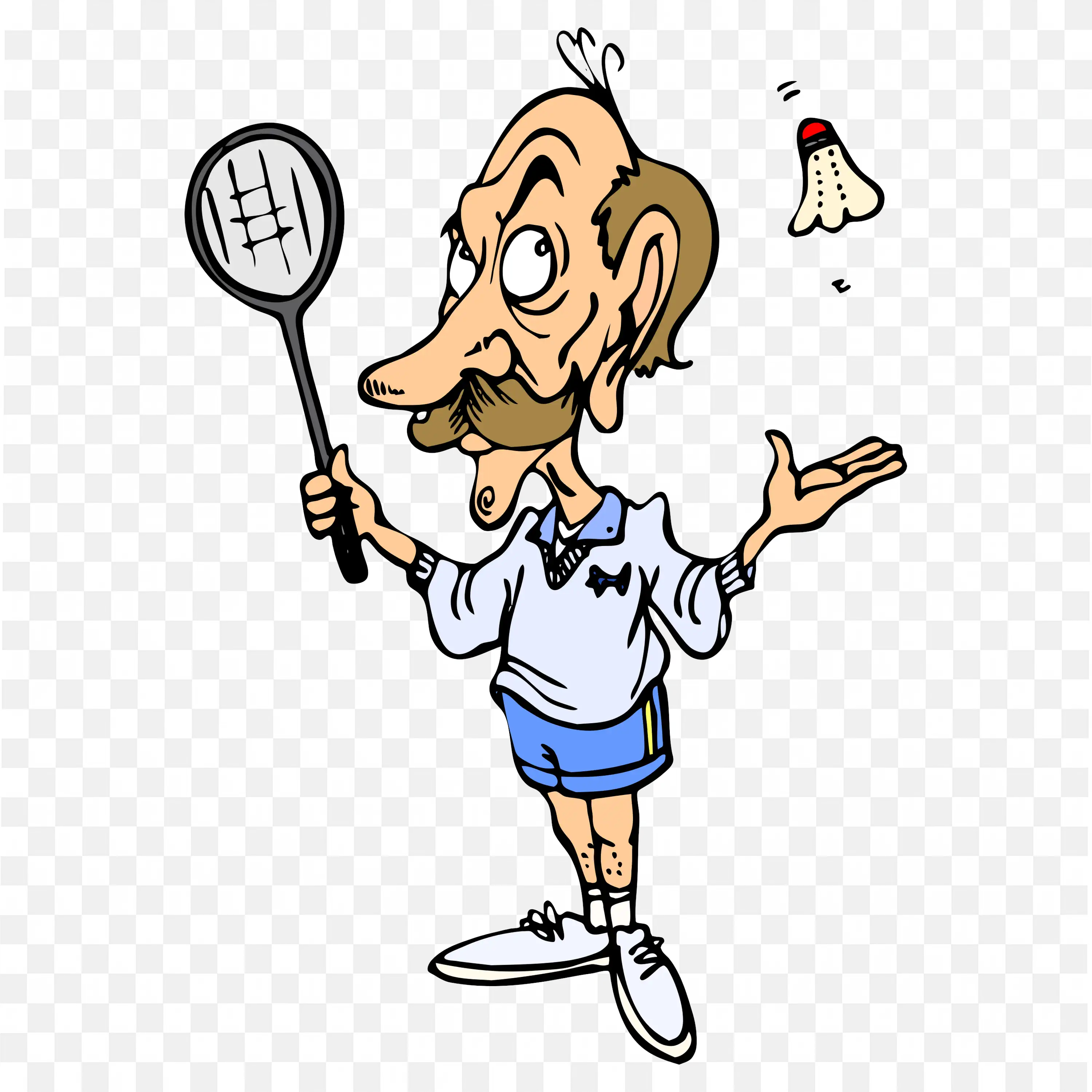 Old Man Holding Racket and Playing Badminton Png for Free