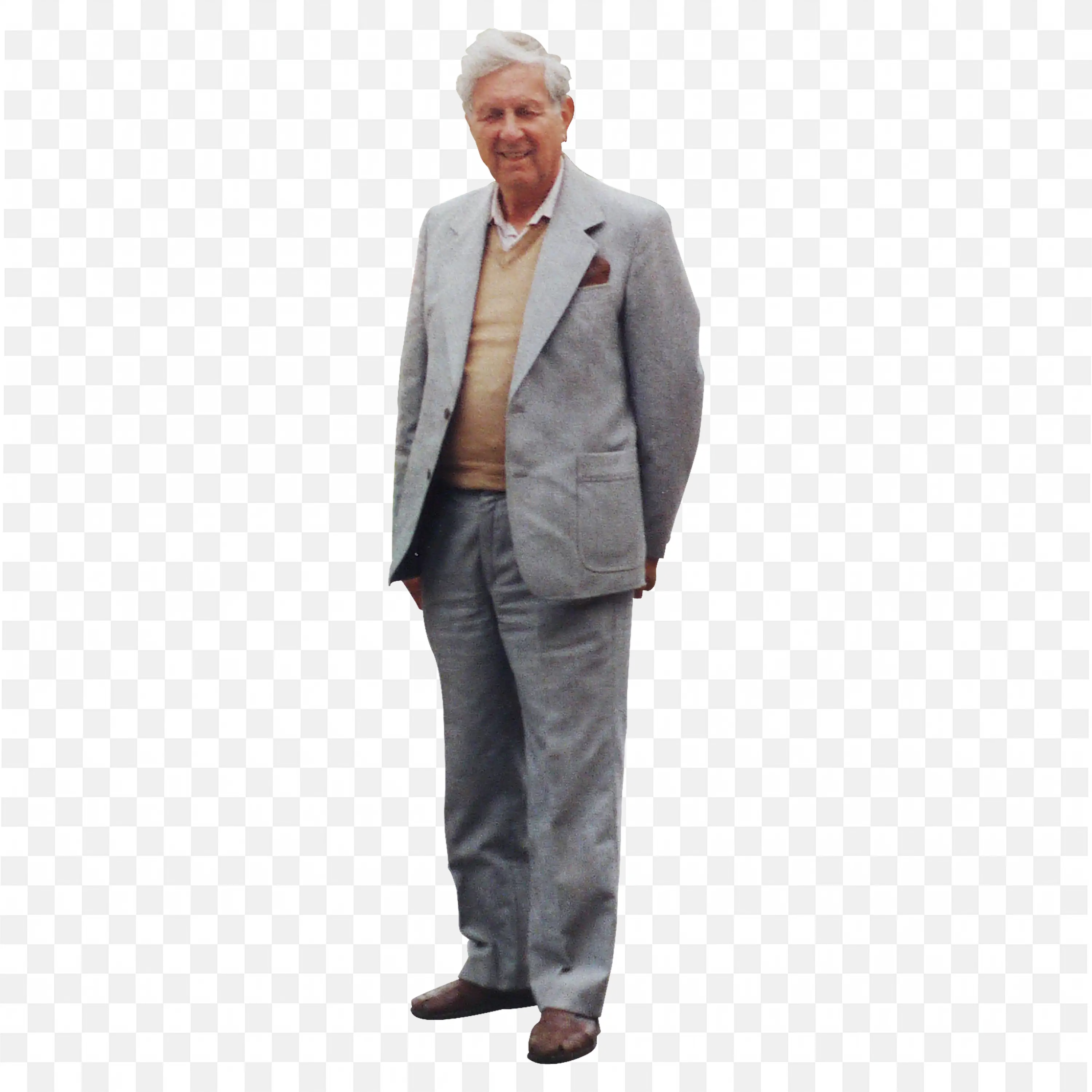 Older Man in Grey Suit Standing with Relaxed Pose Free Png