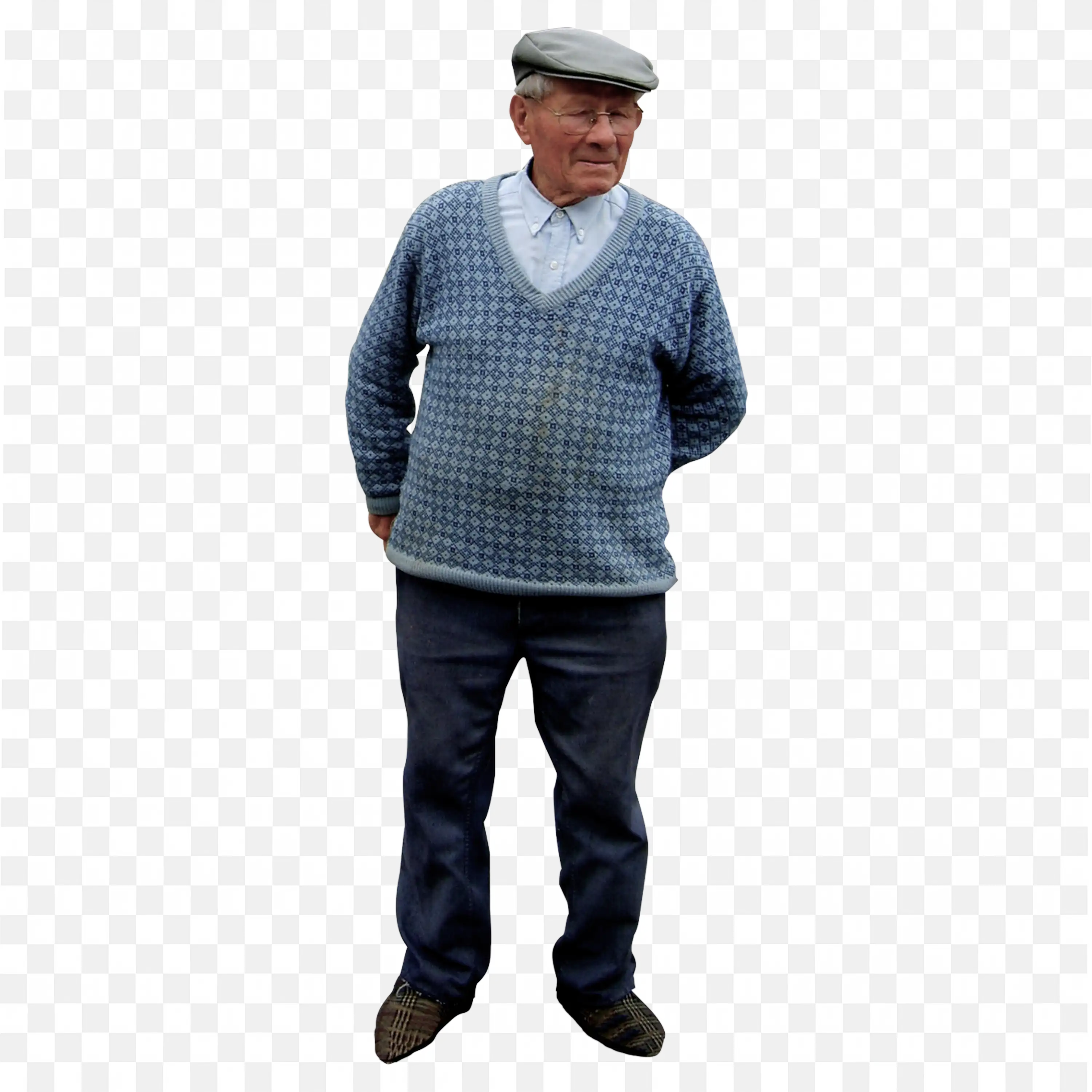 Older Man with a Hat Standing with Hands in Pockets Free Png