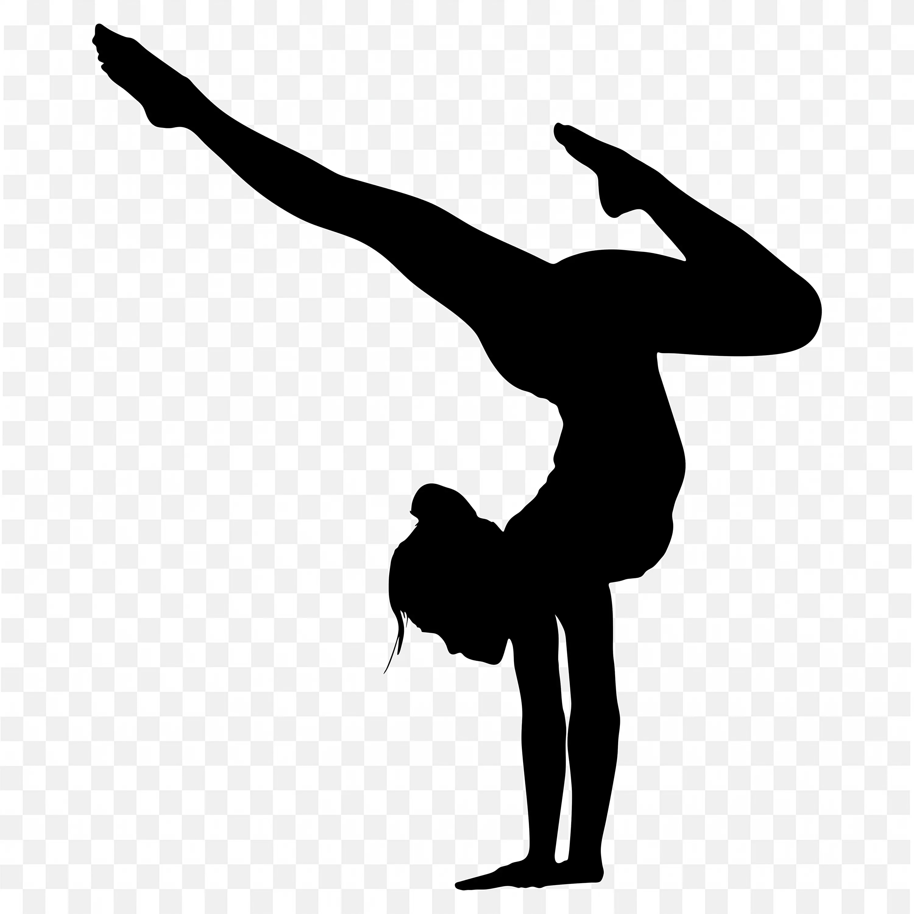 Outline of a Woman Balancing on One Hand Handstand Png
