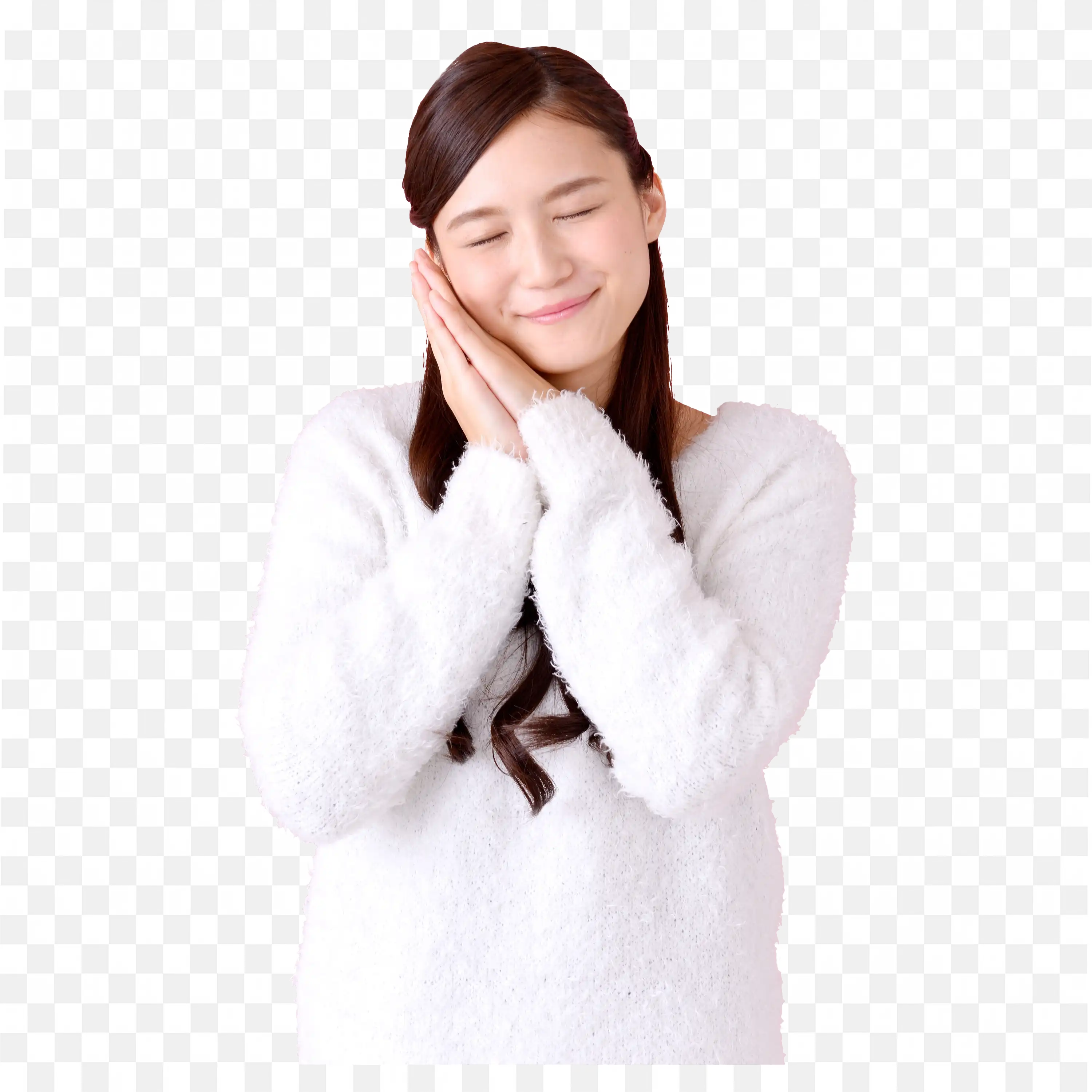 Peaceful Woman in White Sweater Sleeping While Standing