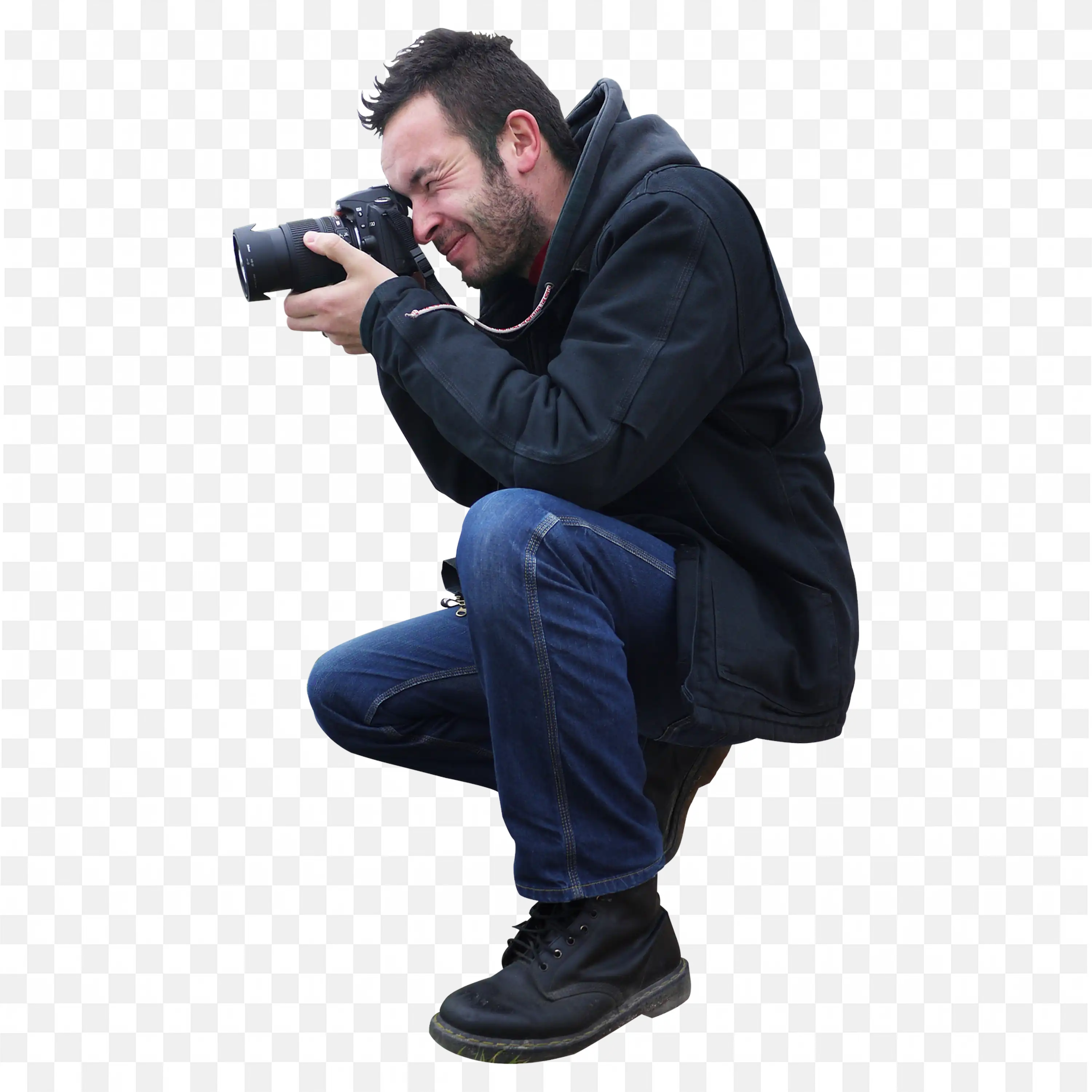Photographer Kneeling Low While Taking a Picture Png Image