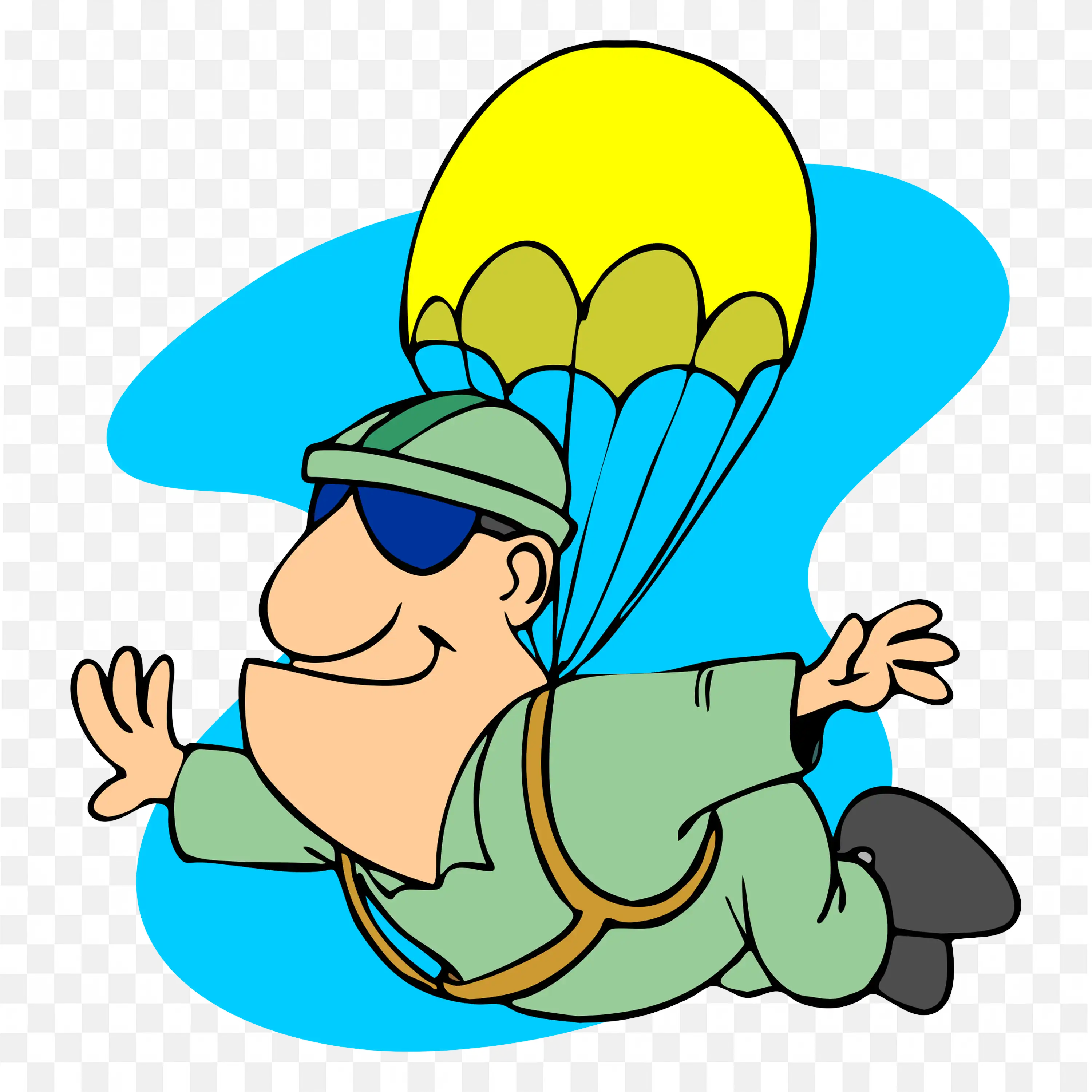Pilot with Helmet and Sunglasses Flying in a Parachute Png