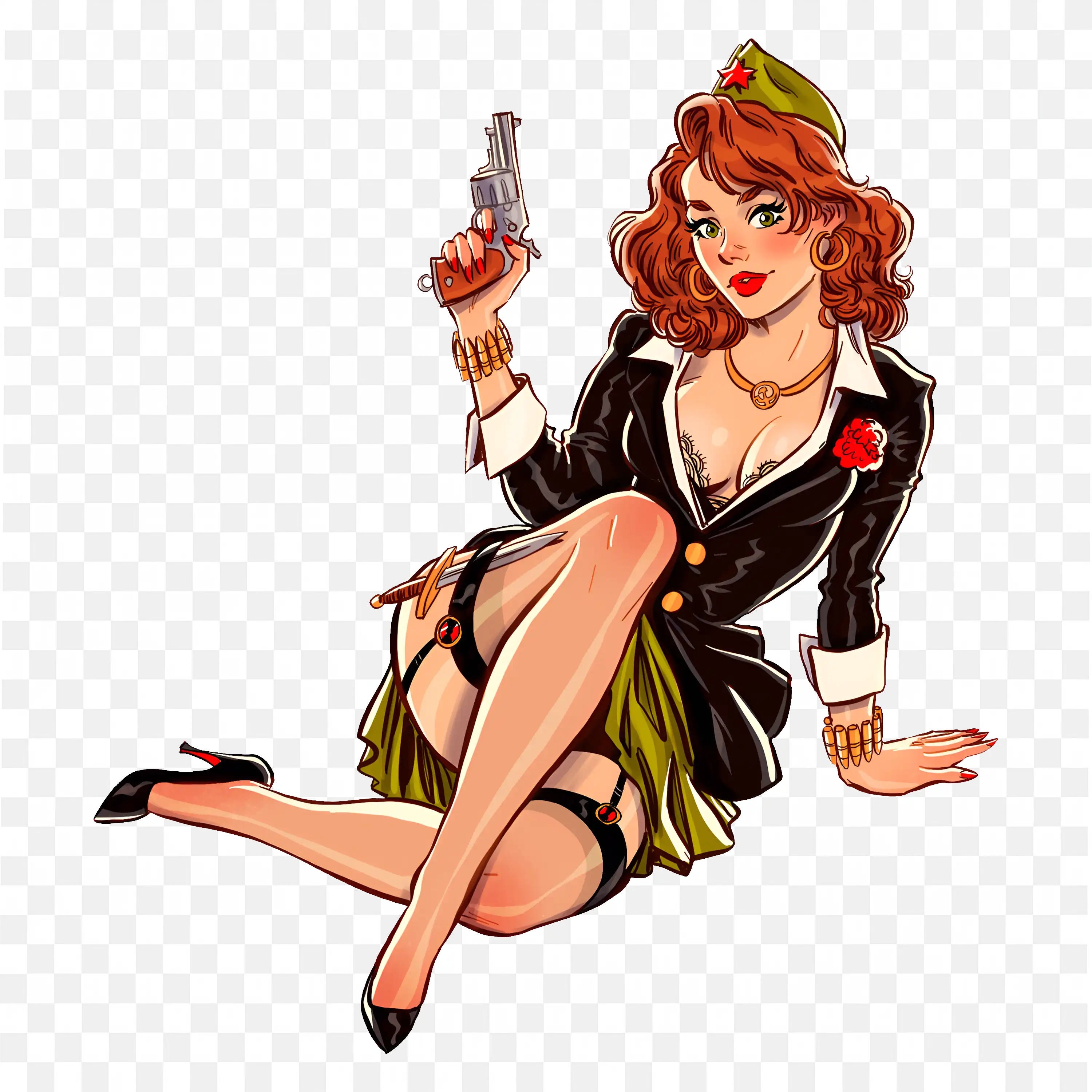 Pin Up Girl in Vintage Outfit Holding a Pistol Free Png