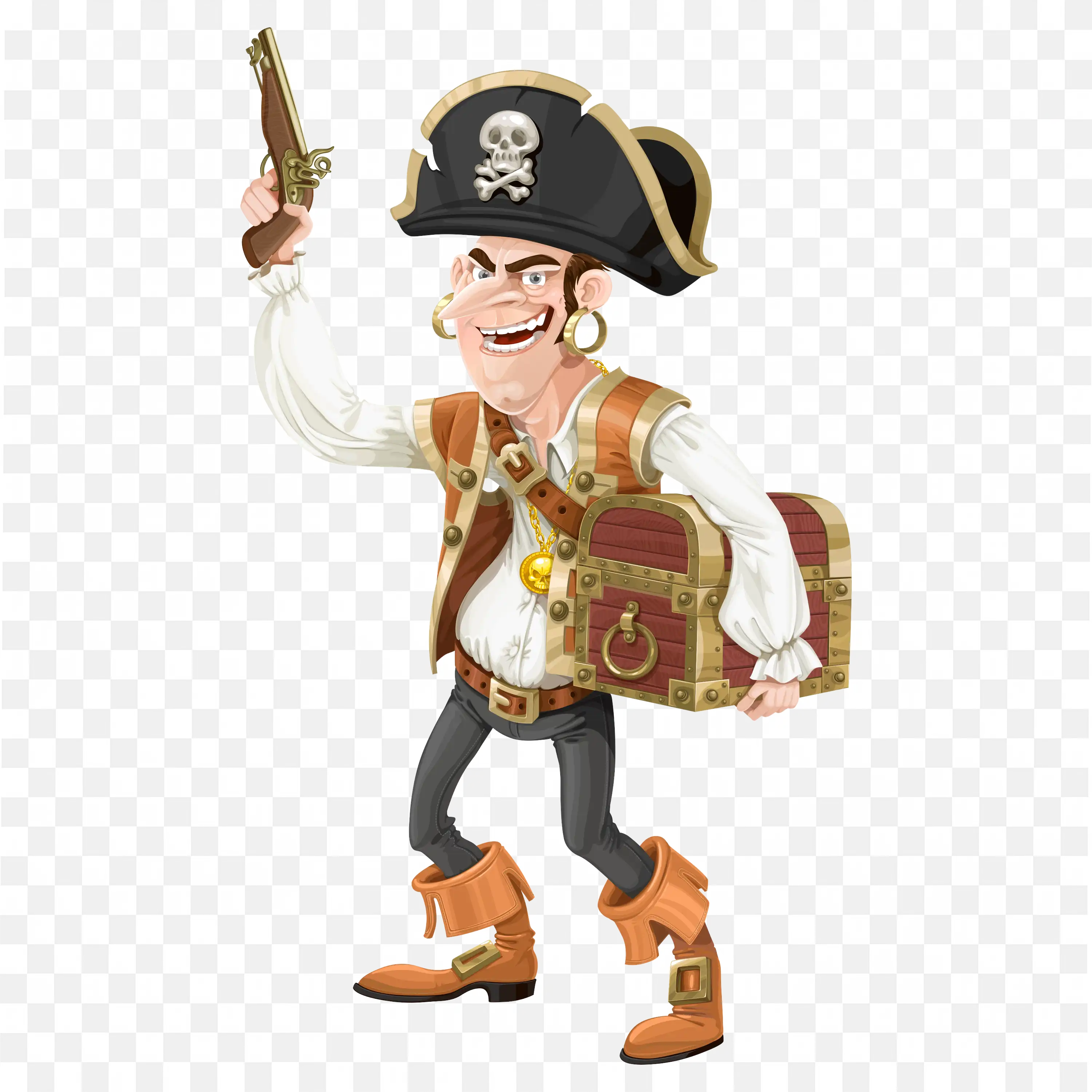 Pirate with Pistol and Treasure Box Ready for Sea Adventure