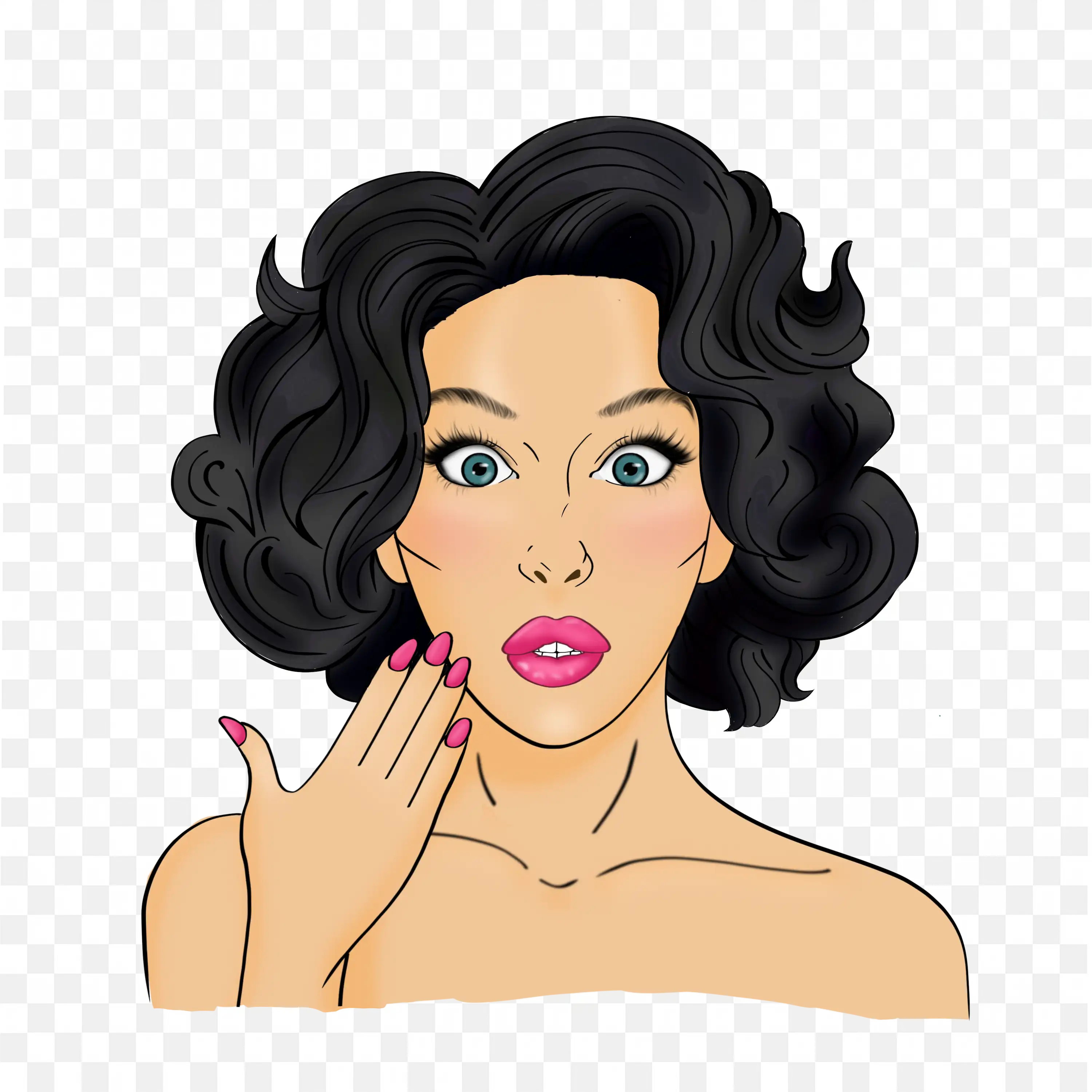 Pop Art Woman Surprised with Classic Style Black Hair Png