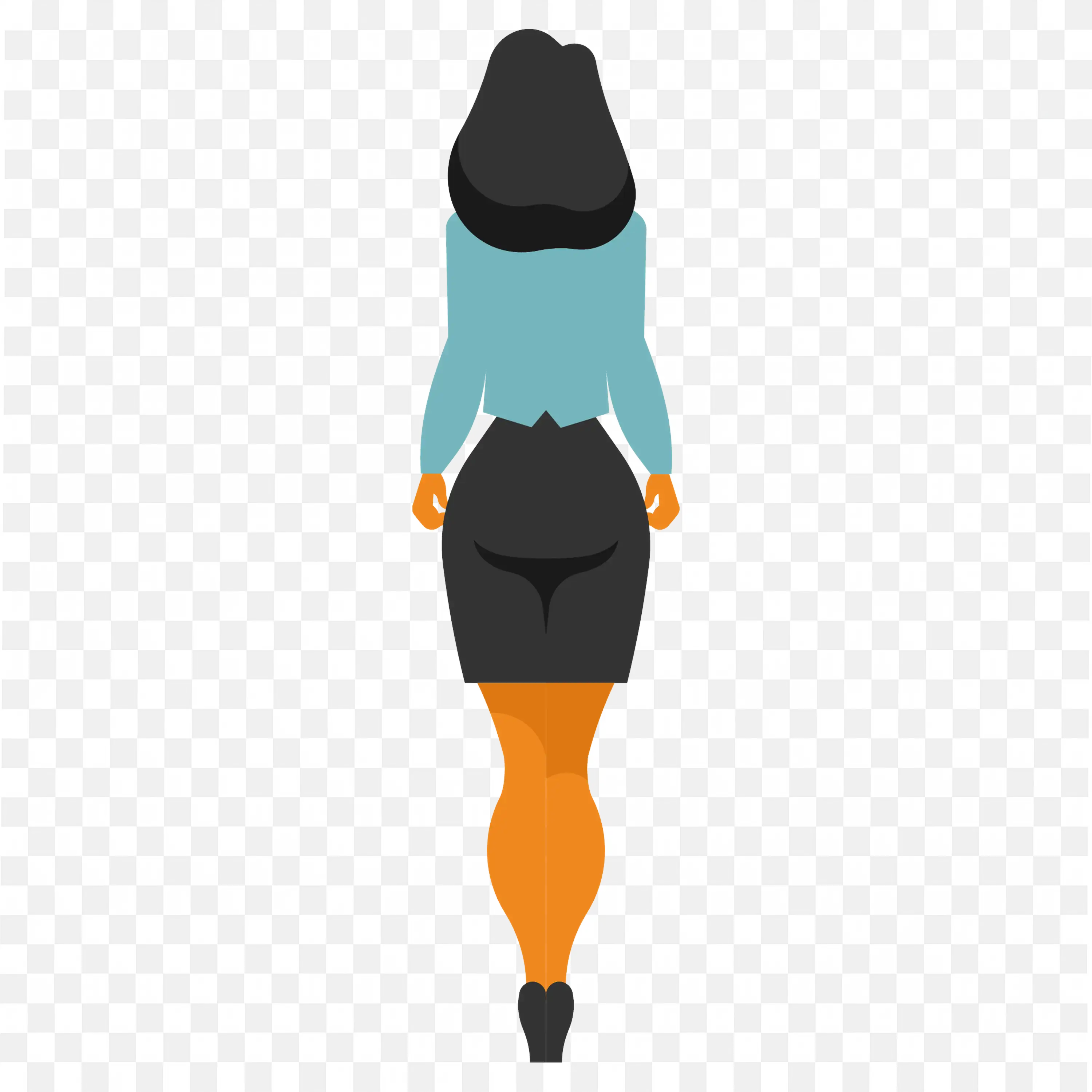 Rear View of Cartoon Woman in Office Outfit Png for Free