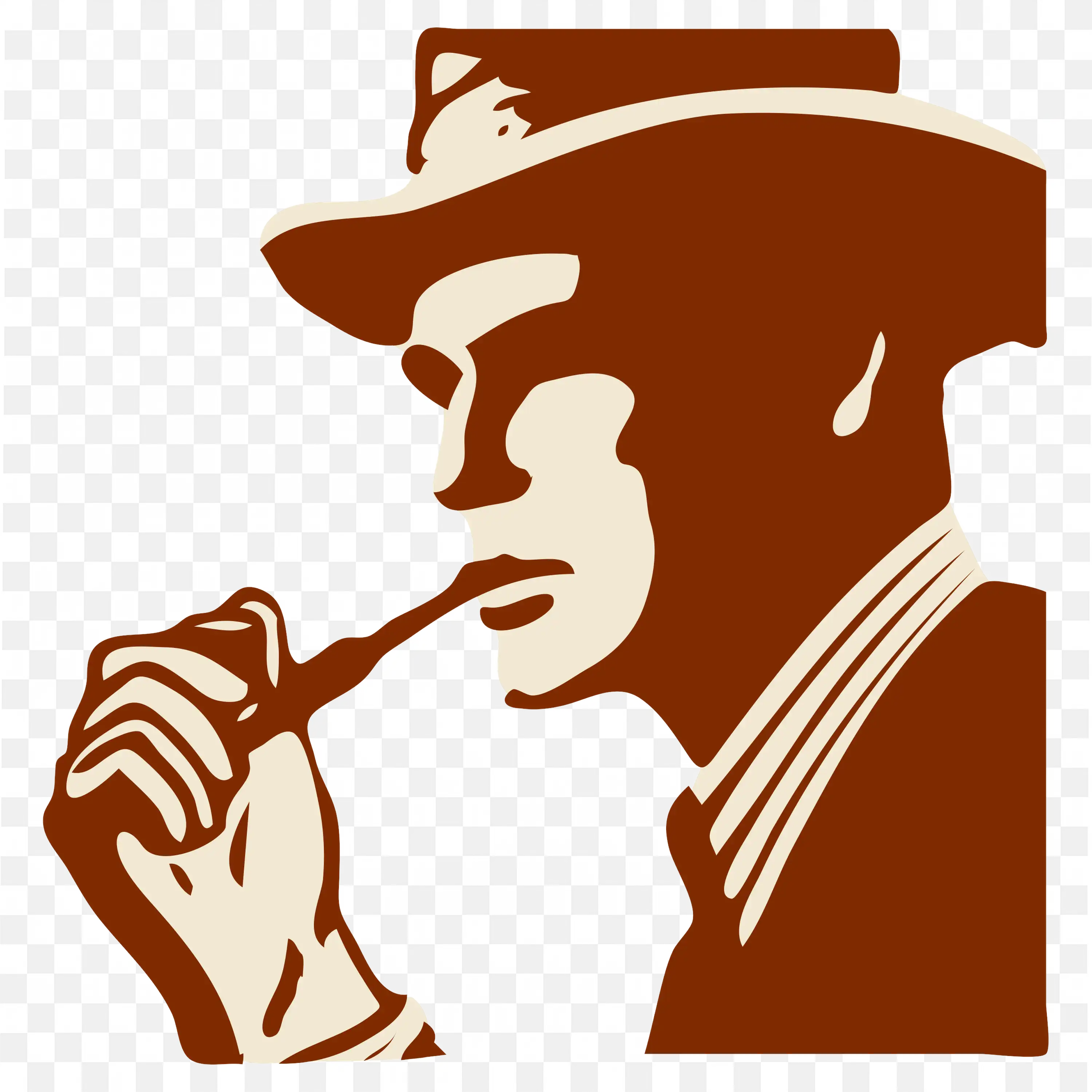 Download Retro Style Outline of Man Smoking Pipe with Hat