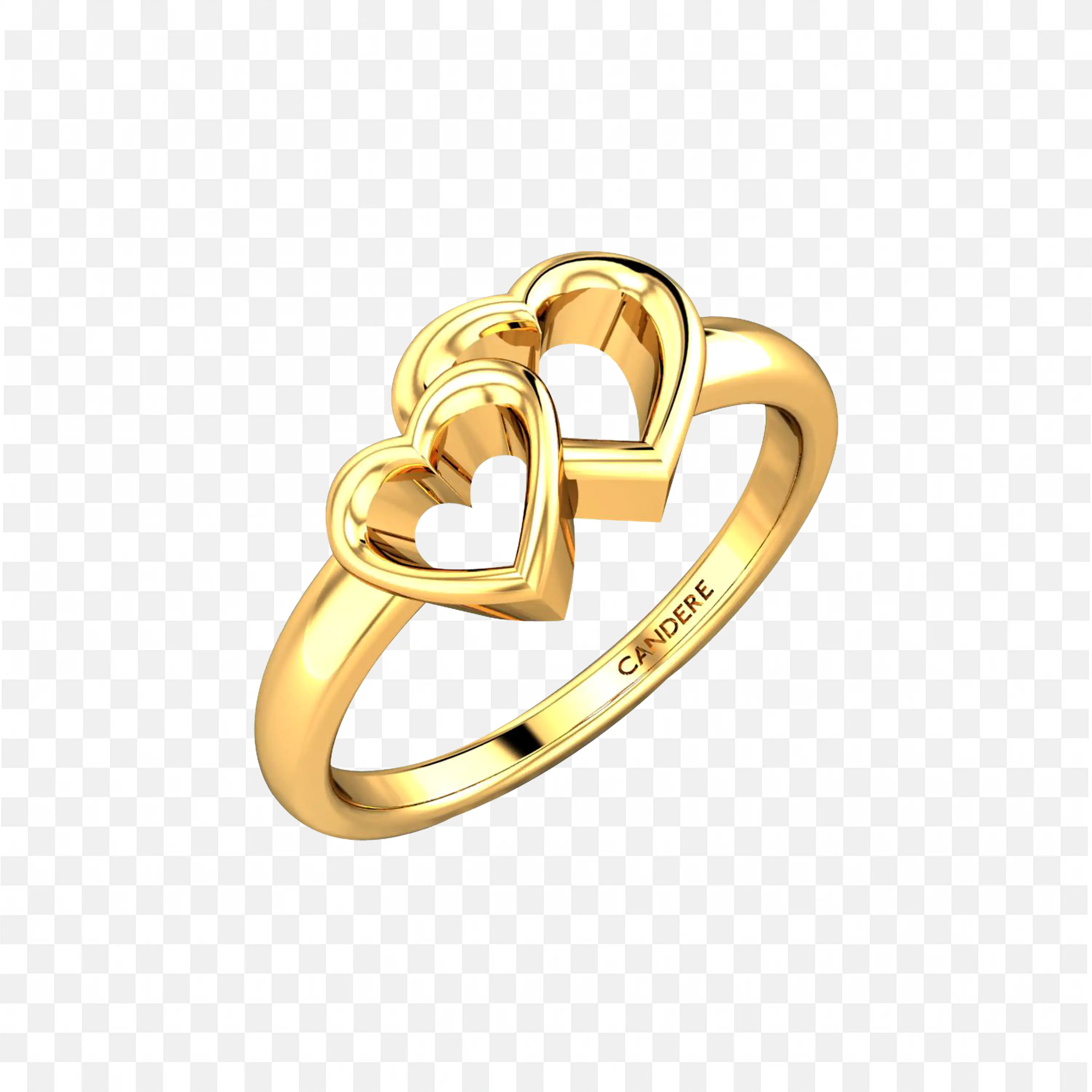 Romantic Double Heart Shaped Design Gold Ring Png Free