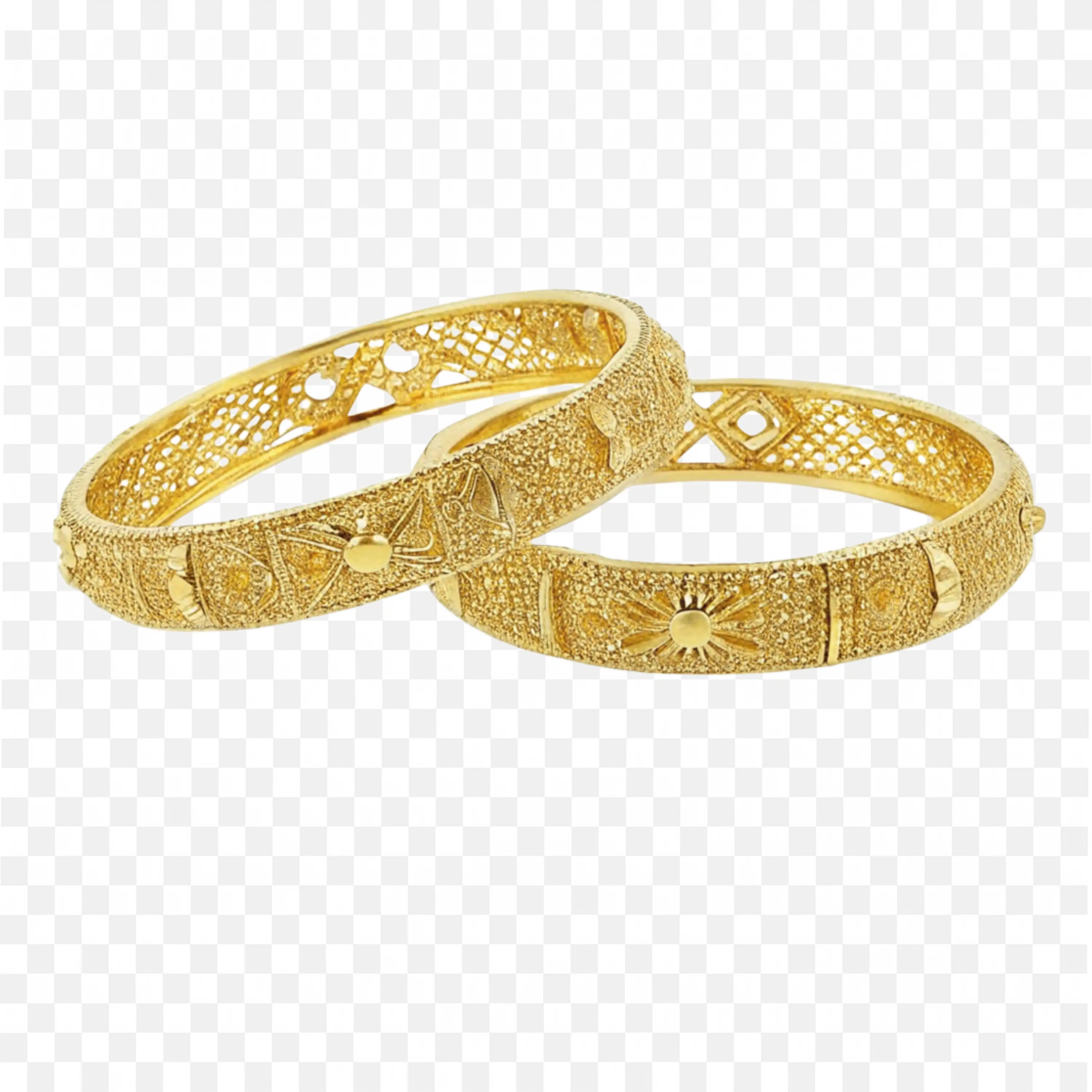Set of Gold Bangles with Detailed Carvings Just for Women