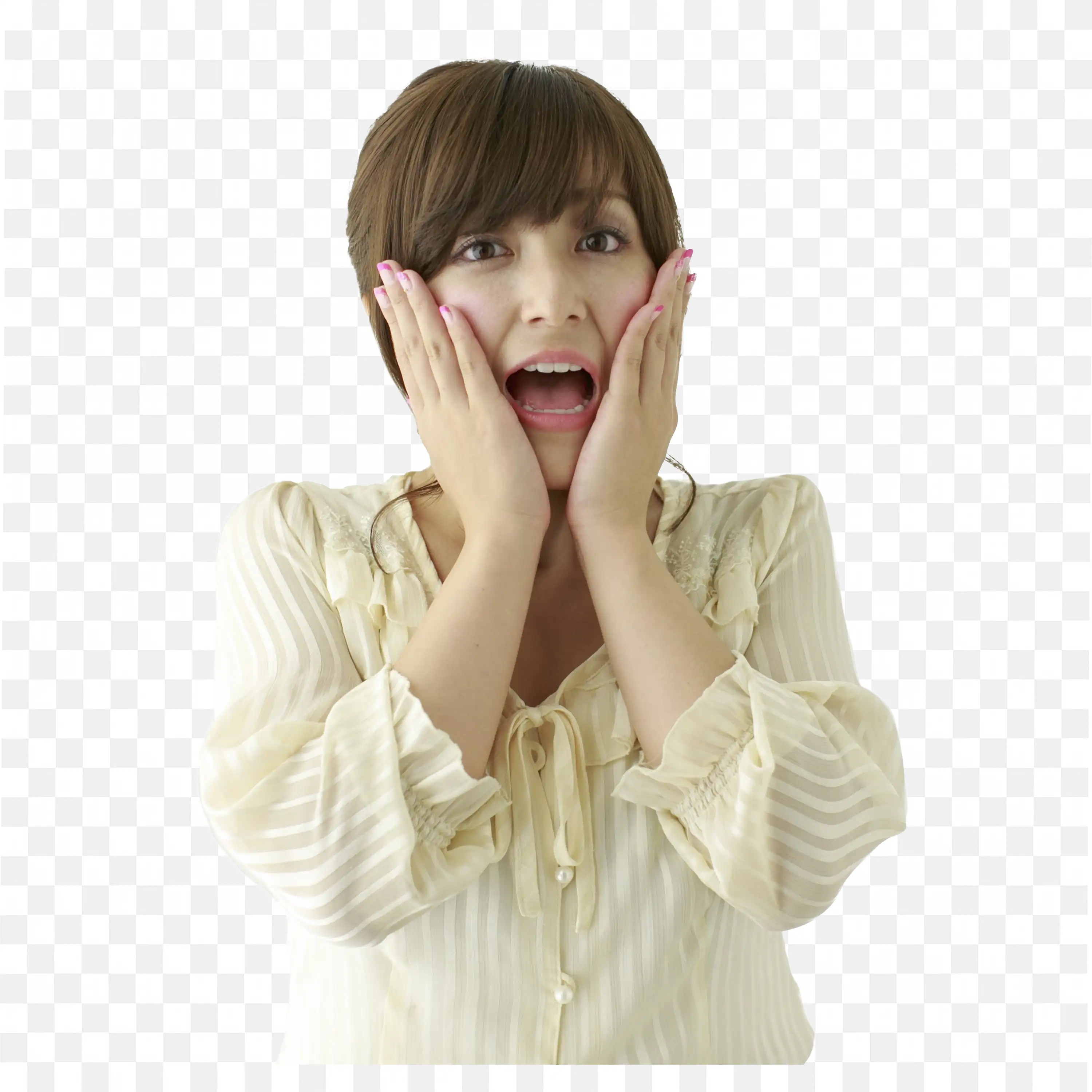 Shocking Expression of Woman with Hands on Cheeks Png