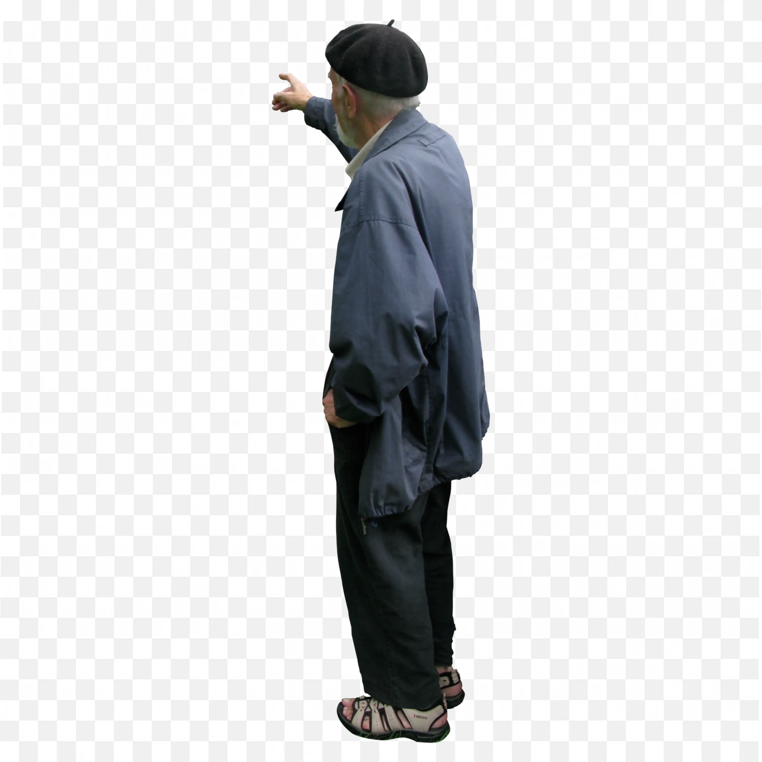 Side View of a Man in Cap and Pants Pointing Away Png Free