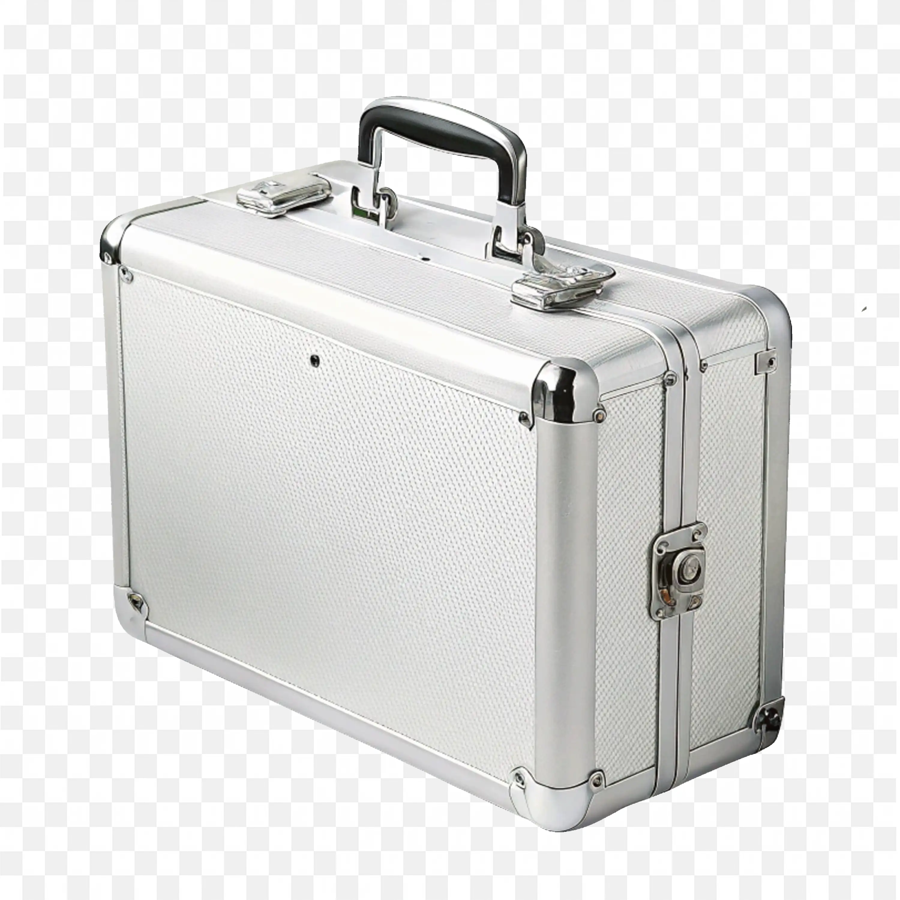 Png of a Silver Aluminium Briefcase with Lock and Handle