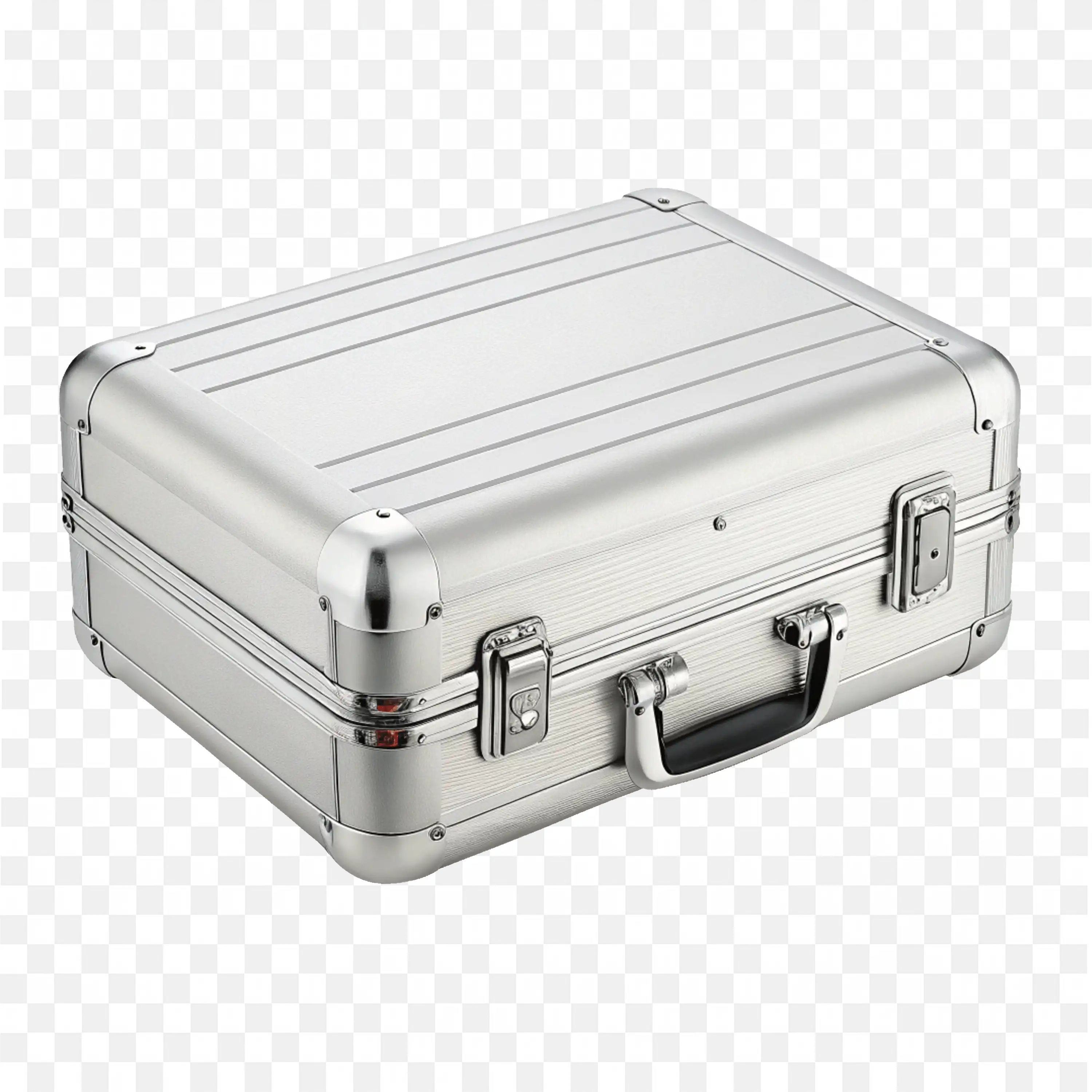 Silver Metal Briefcase Closed and Laying Down Png Free
