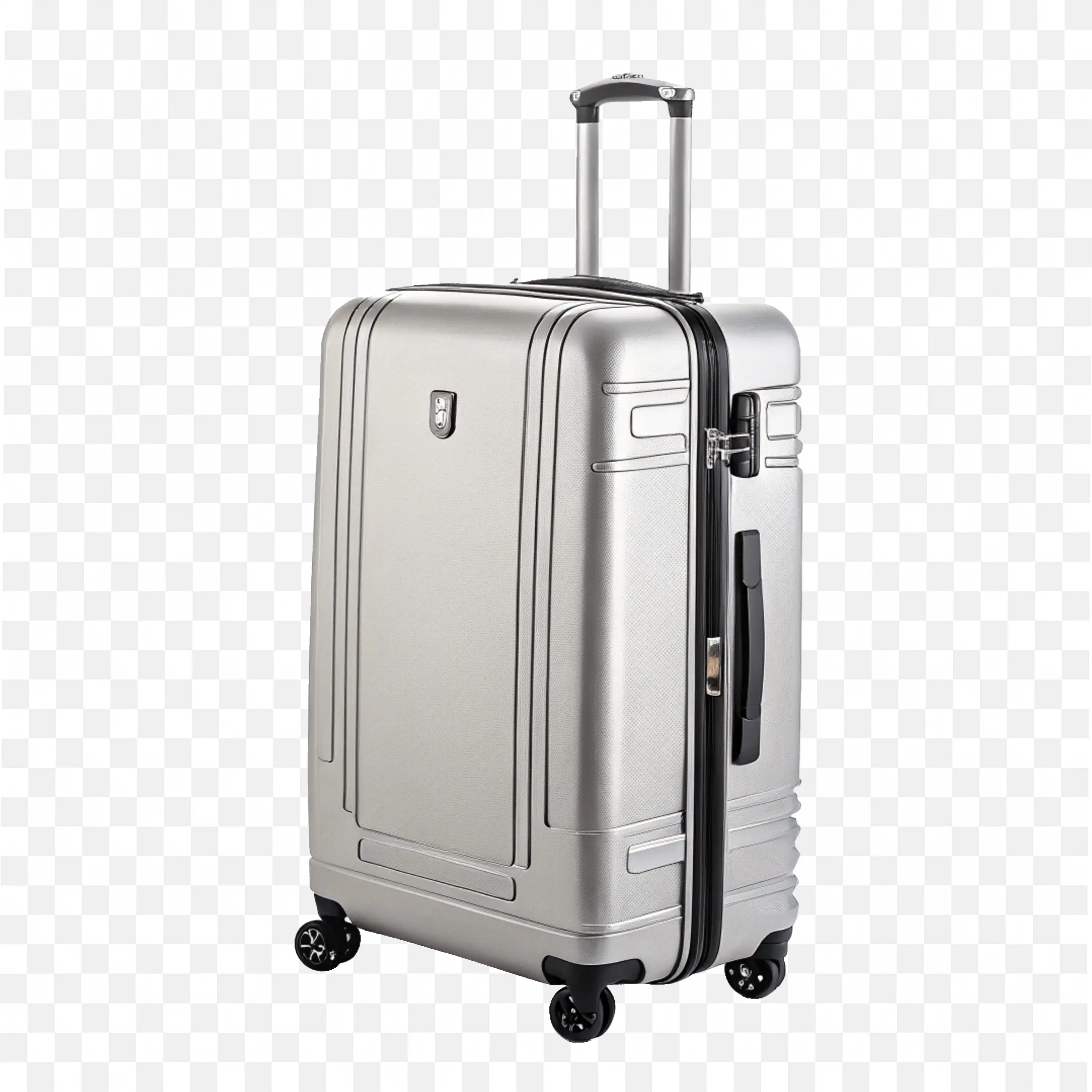 Download the Silver Suitcase with Wheels and a Handle Png