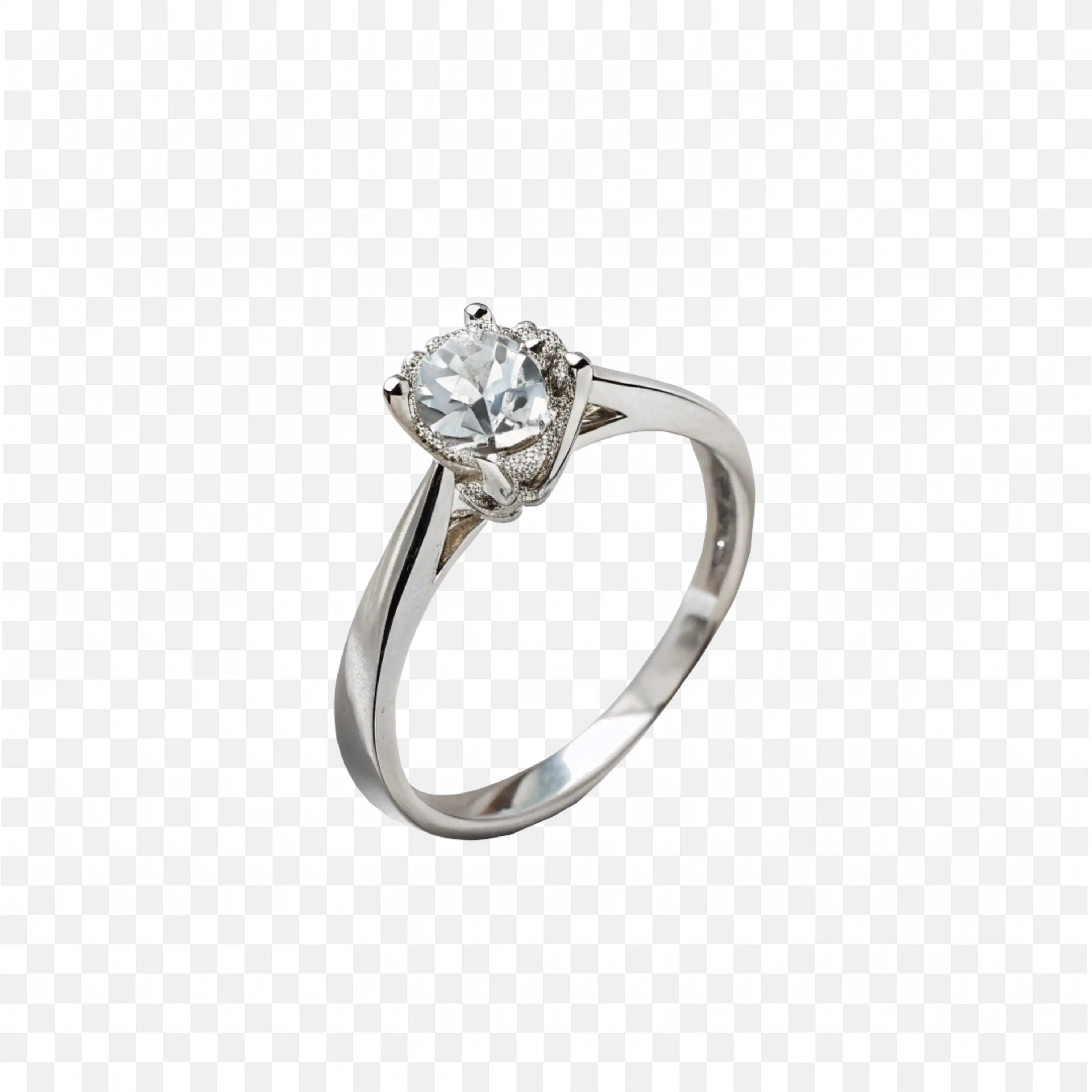Simple Single Stone Diamond Ring on Silver Band Free Png