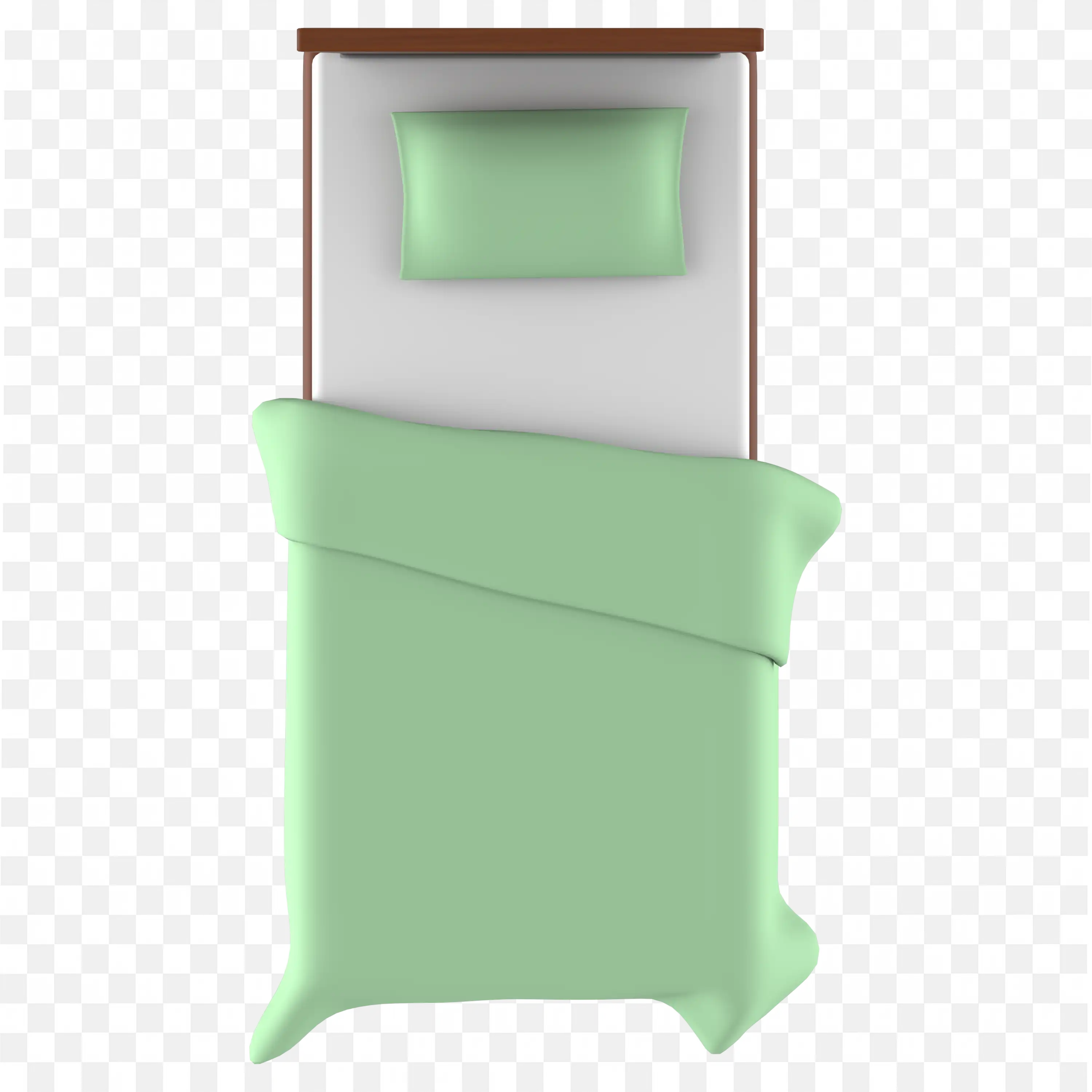Single Bed with Green Sheet and Pillow Top View Free Png