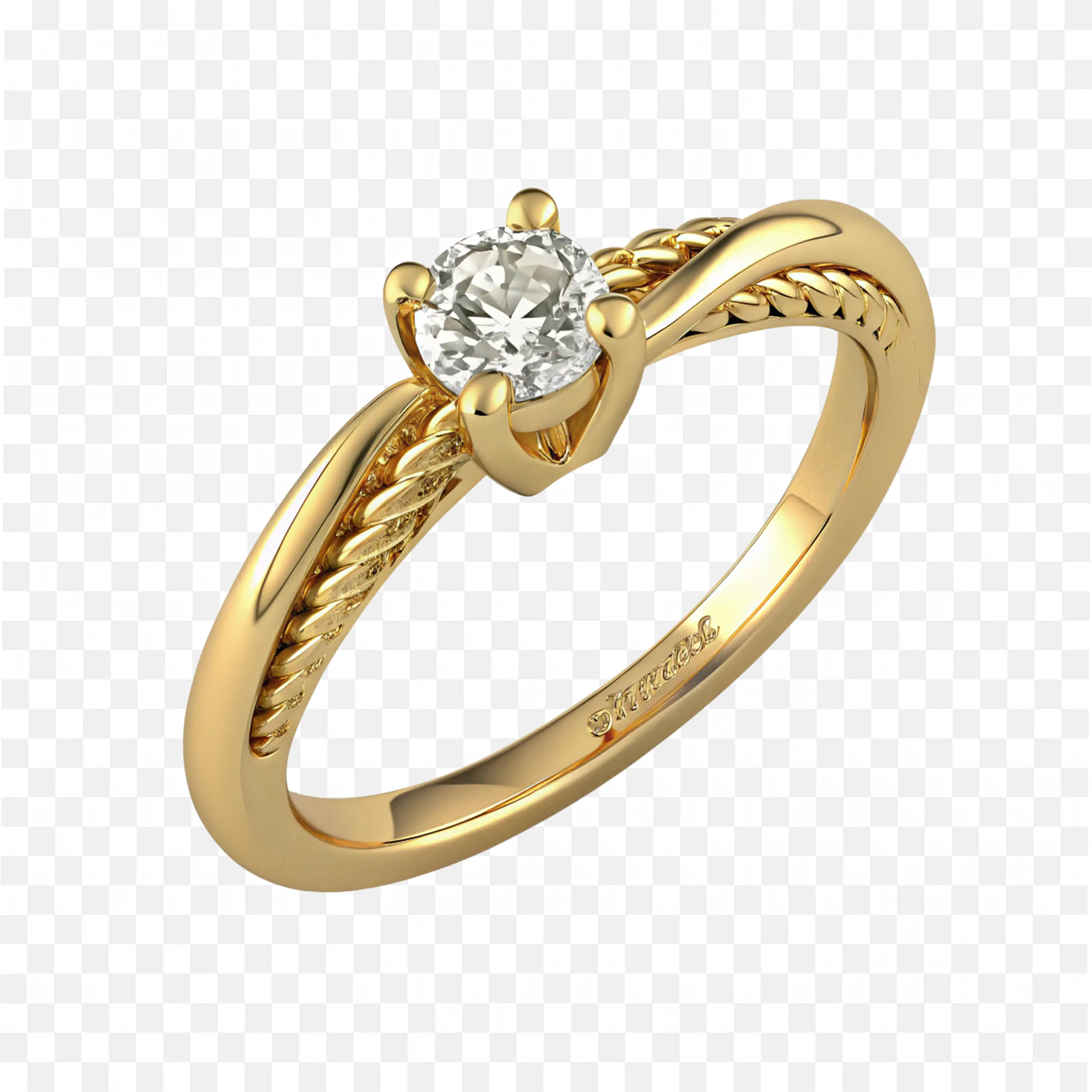 Single Stone Diamond Engagement Ring with Rope Detail Png