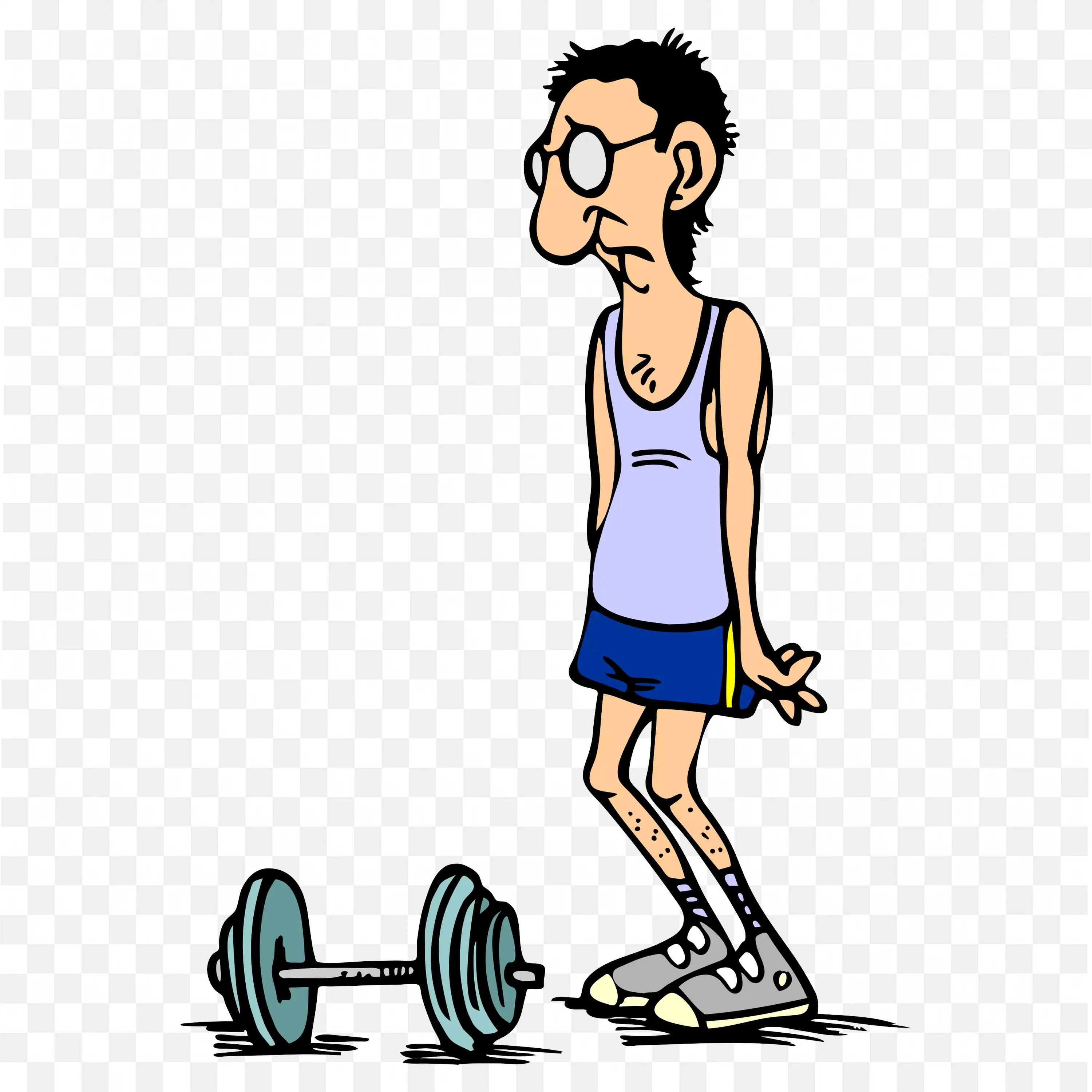 Skinny Cartoon Guy Scared to Lift Weights Free Png Image