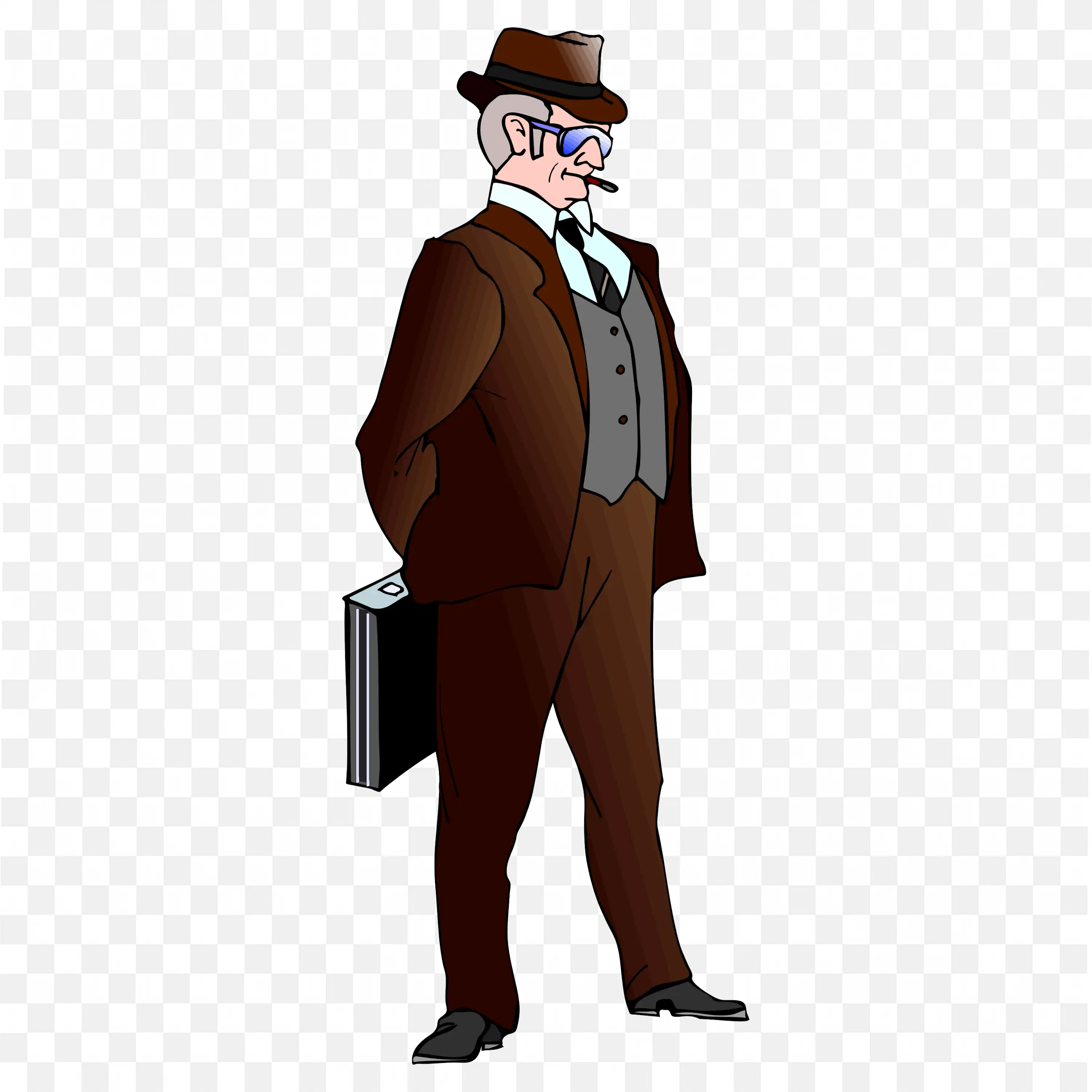 Png of a Smart Man in a Formal Suit with Hat and Briefcase