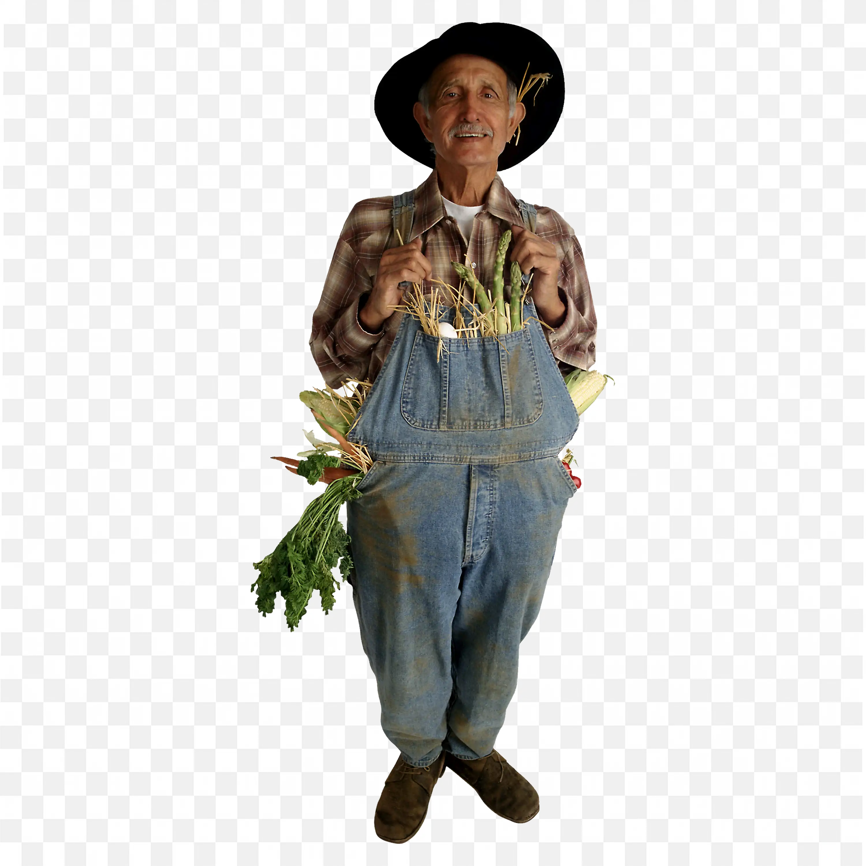 Smiling Farmer Carrying Fresh Vegetables on His Pocket Png