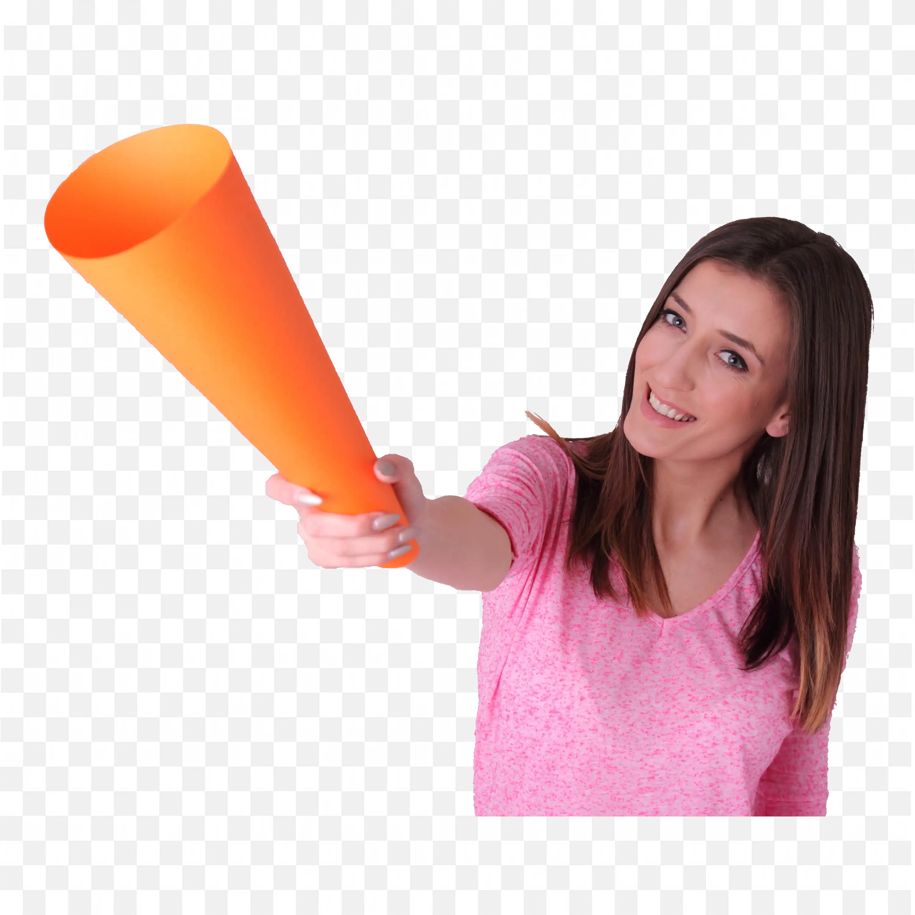 Smiling Woman Holding Orange Cone with a Smile Free Png